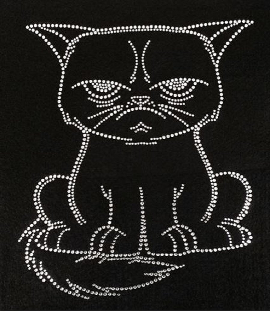 Sad Cat Rhinestone Iron-On Transfer for T-Shirts, Hoodies & DIY Apparel | Fun & Unique Cat Design for Custom Clothing & Gifts