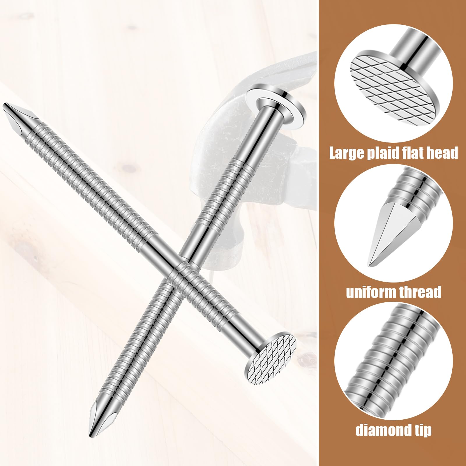 Tandefio 2 lb Box 304 Stainless Steel Siding Nails - 1-3/4 Inch Rust-Resistant Roofing & Slating Nails for Redwood, Cedar Wood, Decking & Roofing - Perfect for Outdoor Construction, Fencing & Home Renovation Projects