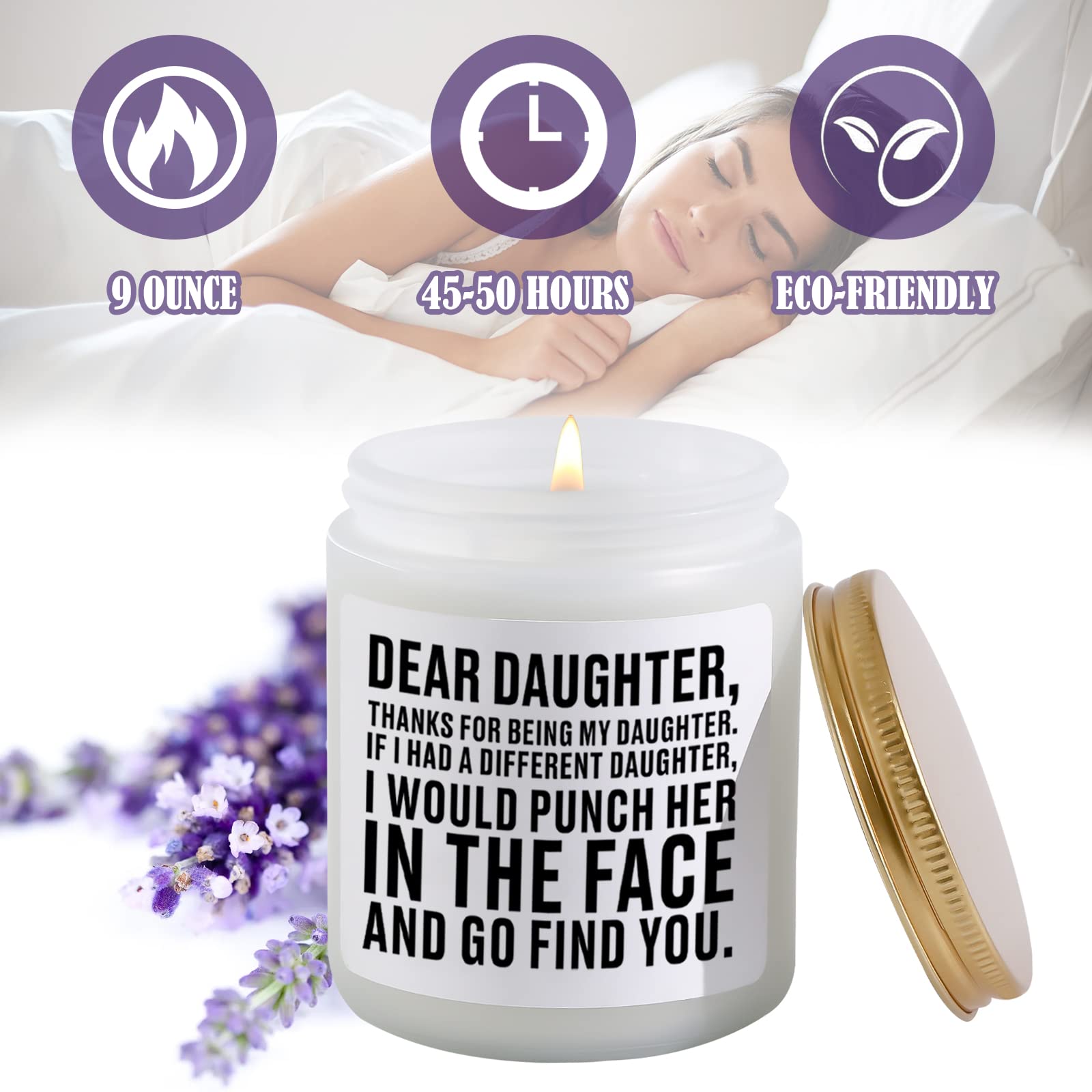 Lavender Scented Candle - Thoughtful Birthday & Graduation Gift for Daughter from Mom & Dad | Funny Christmas & Valentine's Present | Relaxing Aromatherapy for Bedroom & Home Decor