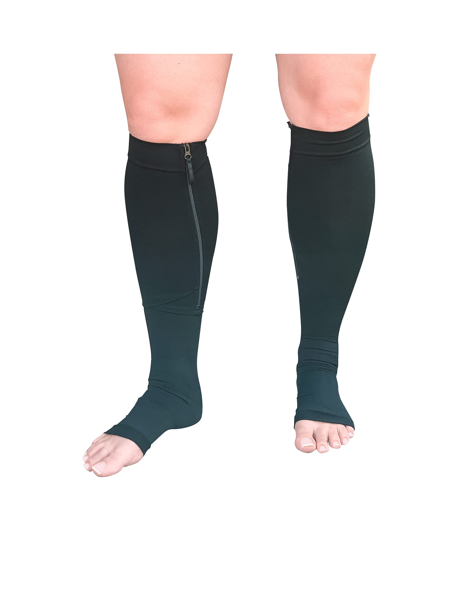 20-30mmHg Open Toe Compression Socks with Zipper - Knee High Support Stockings for Travel, Nursing & Varicose Vein Relief