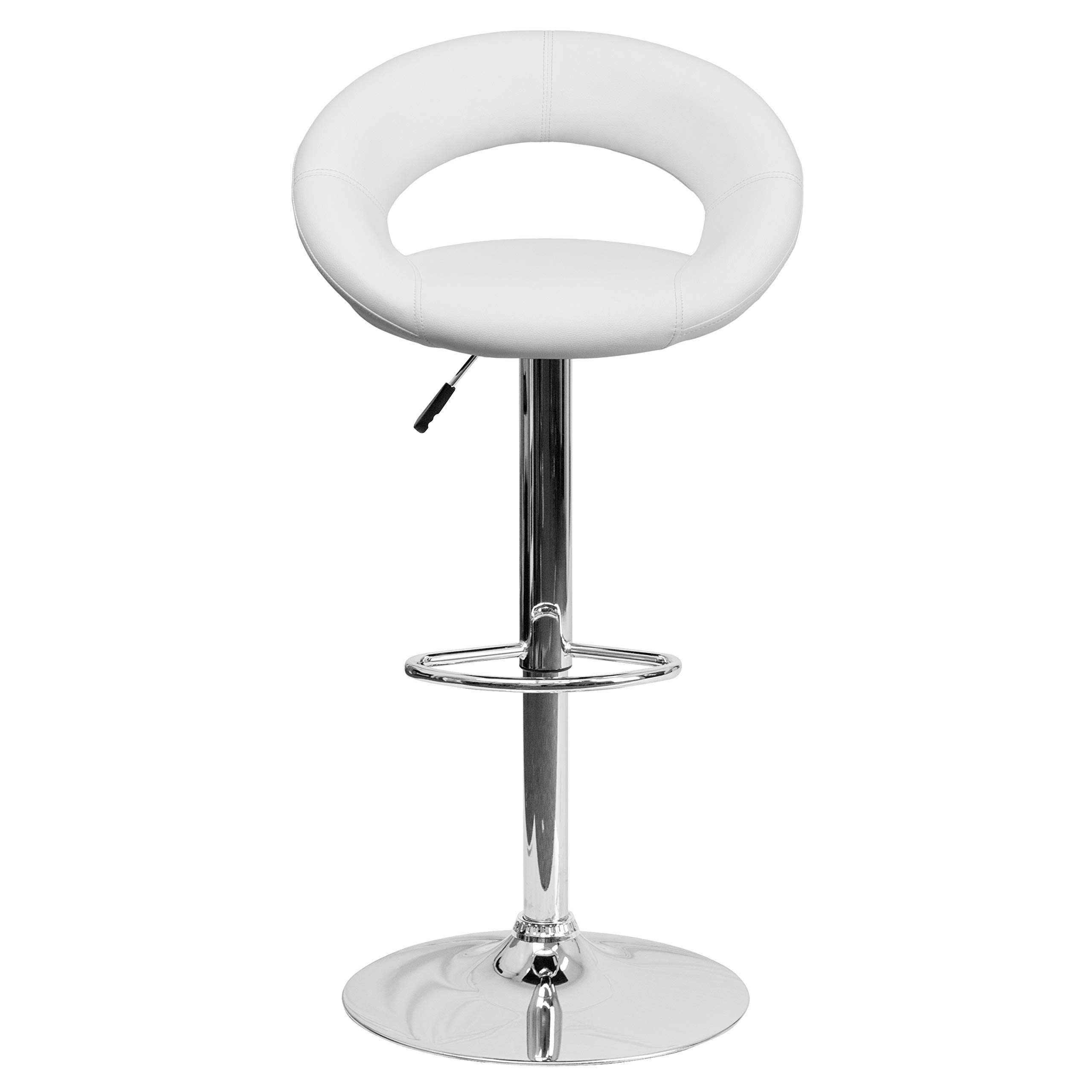 Flash Furniture Anthony 2-Pack White Vinyl Adjustable Height Bar Stools with Chrome Base - Modern Orbit-Style Back Design for Kitchen Island, Breakfast Bar & Home Decor