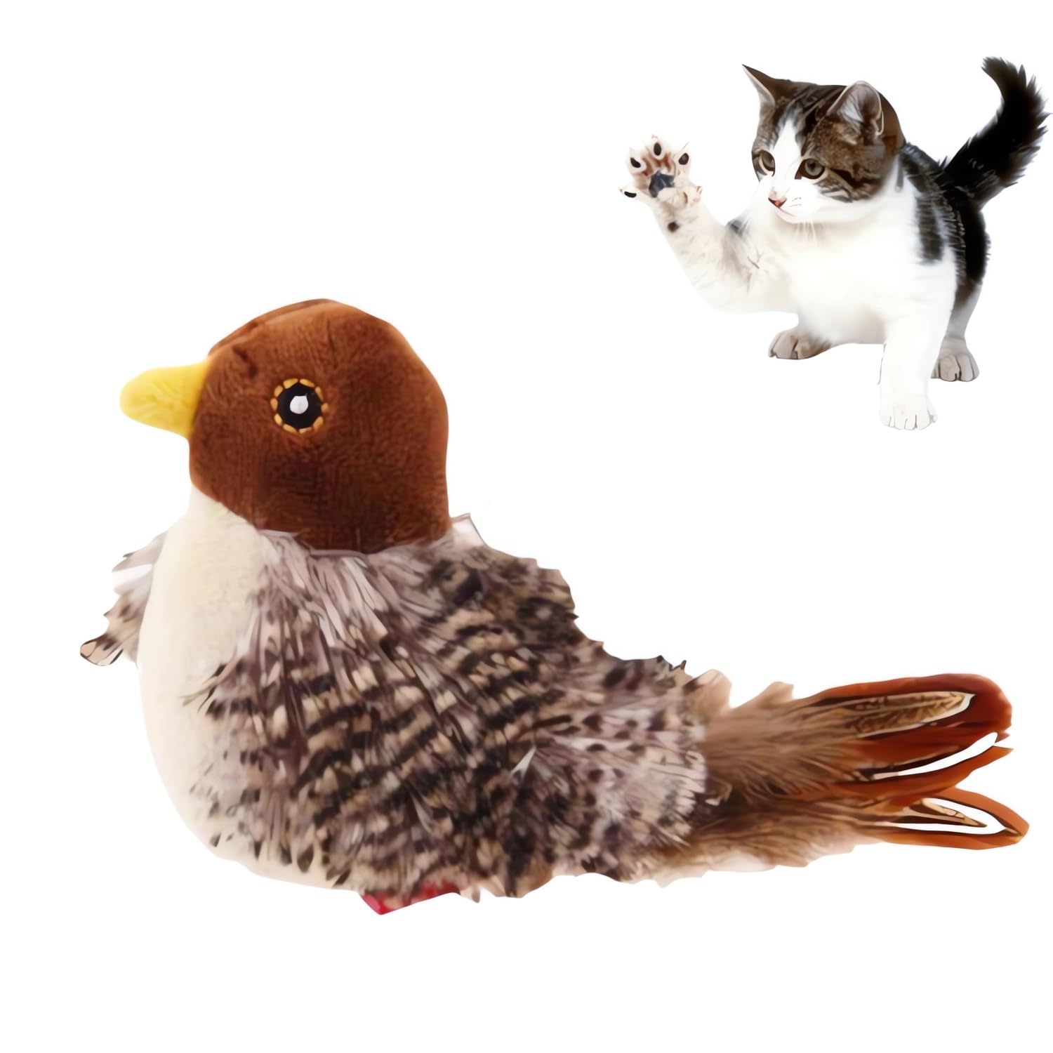 Interactive Chirping Bird Cat Toy with Flapping Wings - Automatic Motion Cat Kicker Toy for Exercise & Play - Realistic Simulated Bird Sound to Relieve Boredom - Perfect for Indoor Cats & Solo Playtime Fun