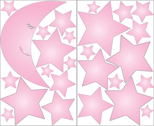 Pink Moon & Star Wall Decals - Nursery Decor for Girls' Room