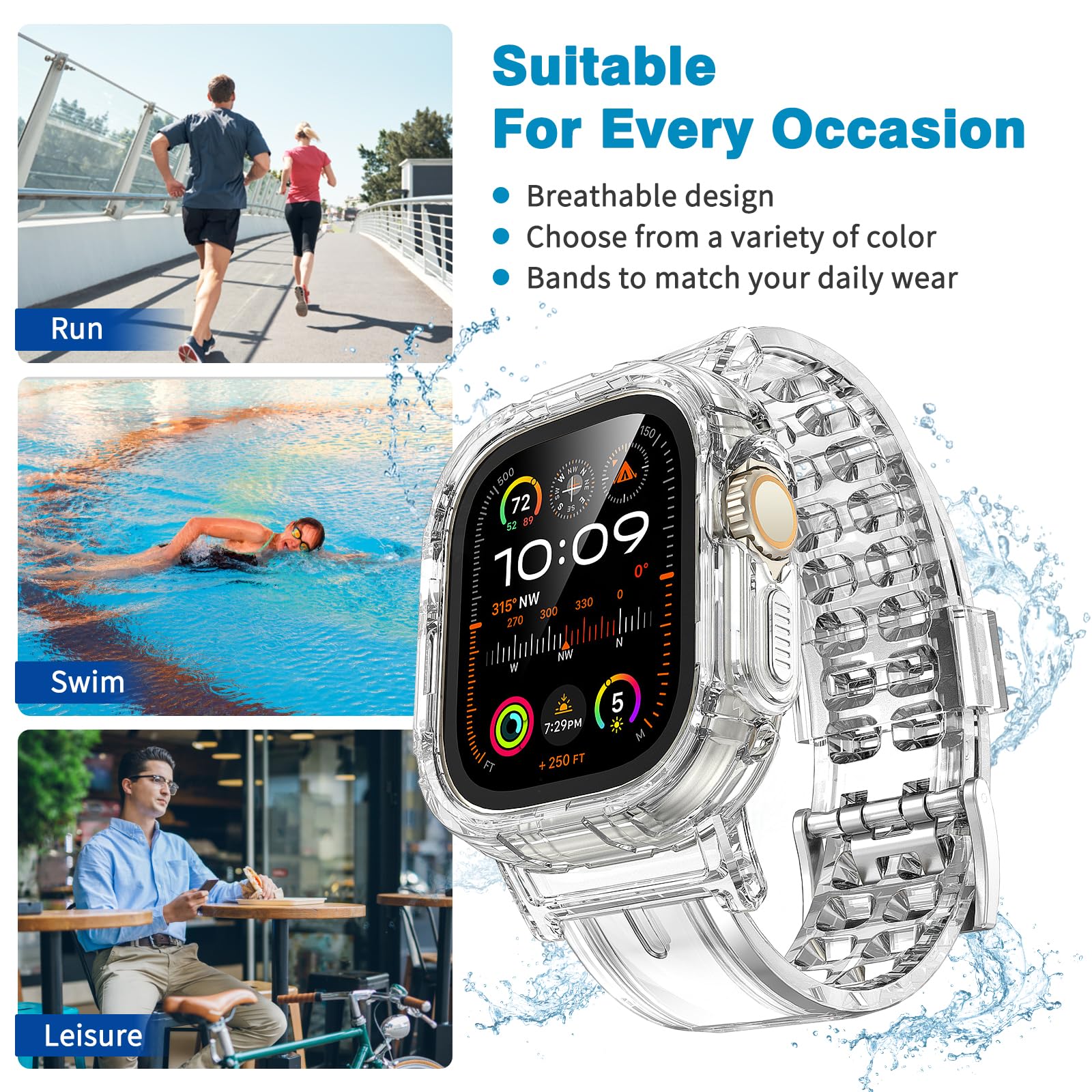 Premium Soft TPU Sport Band for Apple Watch Ultra 2 49mm - Sweat-Proof with Air Holes, Durable Crystal Clasp Replacement Strap for iWatch Ultra (Compatible with Women & Men) - Perfect for Workouts, Running & Daily Wear
