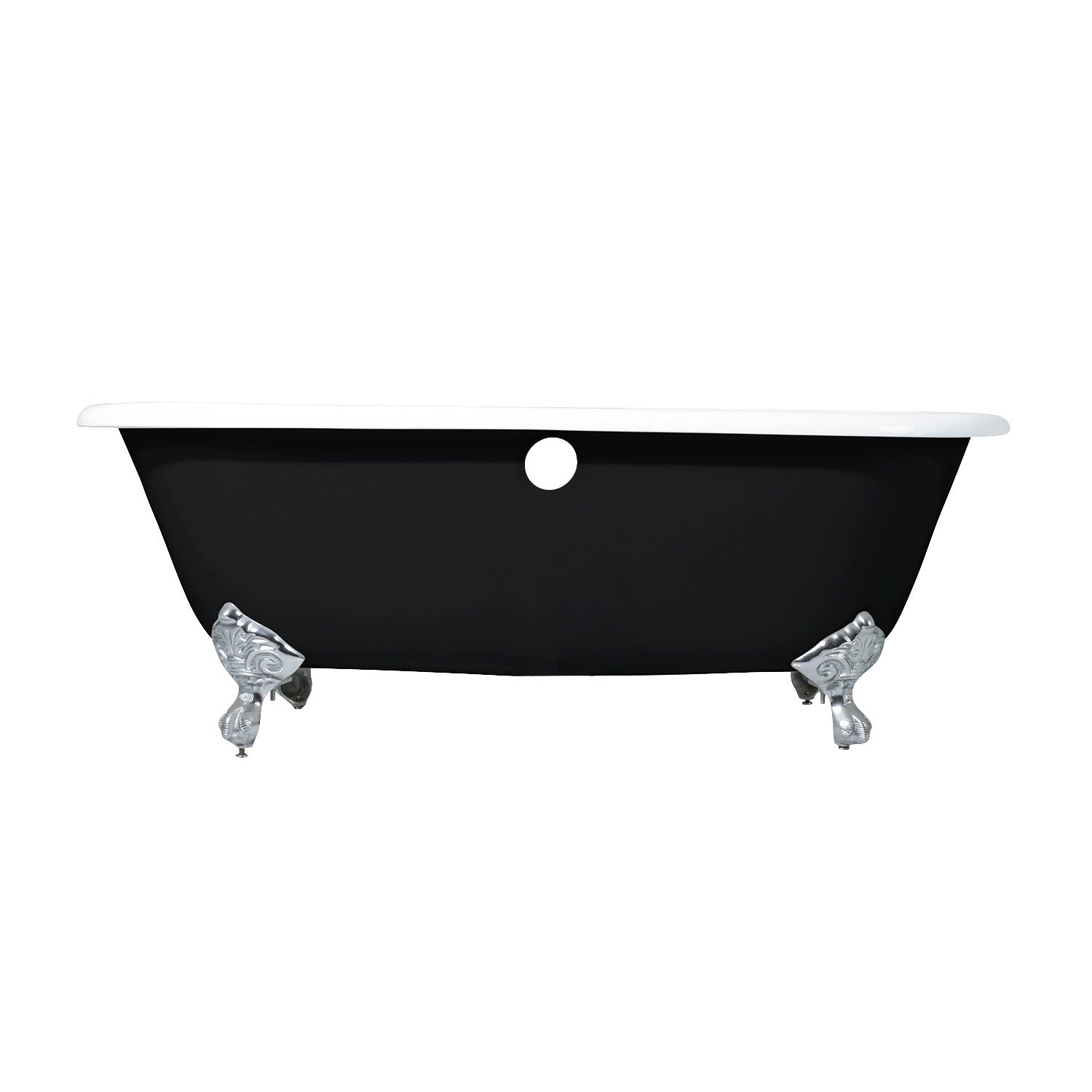 Aqua Eden 66 Inch Cast Iron Clawfoot Bathtub - Oval Double Ended Freestanding Soaking Tub (No Faucet Drillings) in Black/White/Polished Chrome - Perfect for Vintage Bathroom & Luxury Spa Retreats