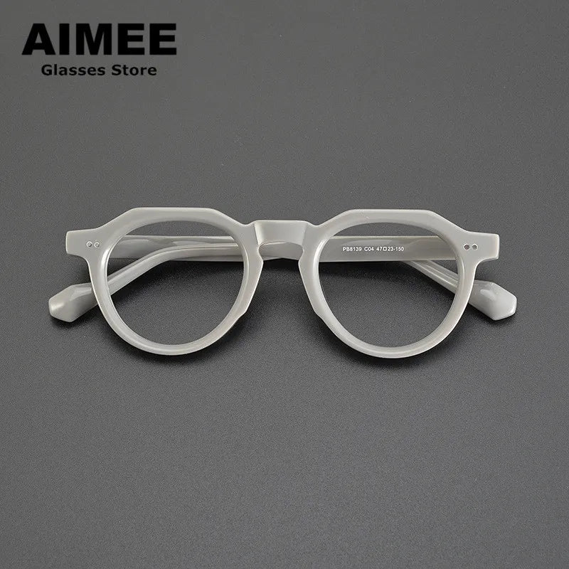 Aimee Unisex Full Rim Flat Top Round Acetate Eyeglasses 88139 - Stylish & Lightweight Frame for Men & Women - Perfect for Reading, Work, and Everyday Fashion
