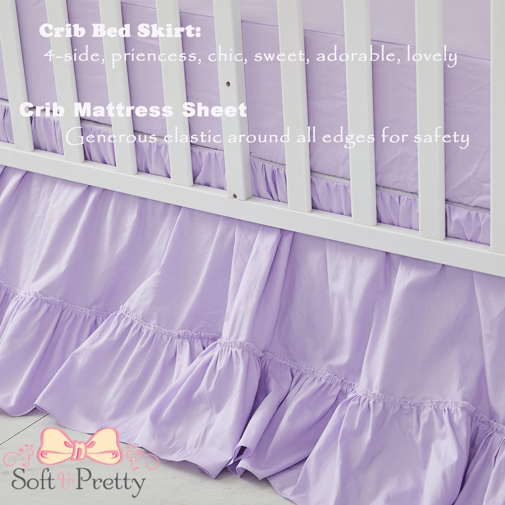 Brandream Purple Baby Girls 6-Piece Cotton Crib Bedding Set with Embroidered Elephant Quilt, Fitted Crib Sheet & Bed Skirt | Soft Nursery Bedding for Newborns & Toddlers | Perfect for Nursery Decor, Baby Showers & Gift Giving