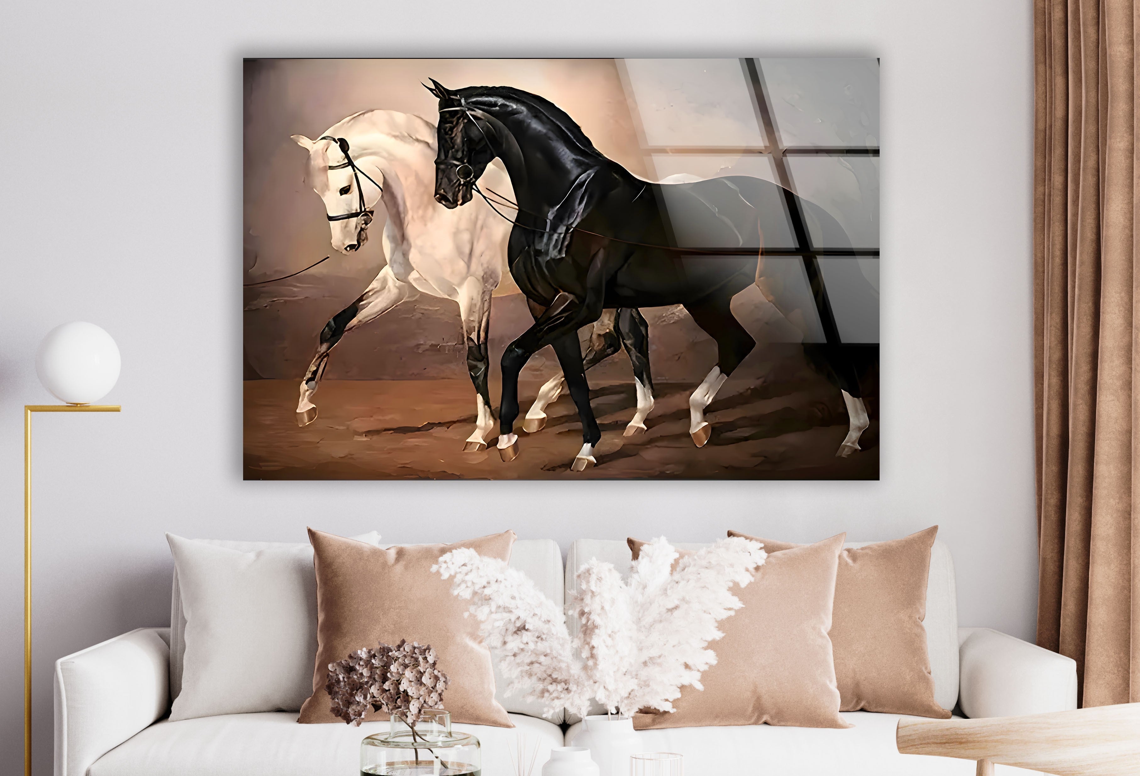Elegant Black & White Horses Glass Wall Art - Modern Home Decor for Living Room, Bedroom & Office - Perfect Gift for Art Lovers