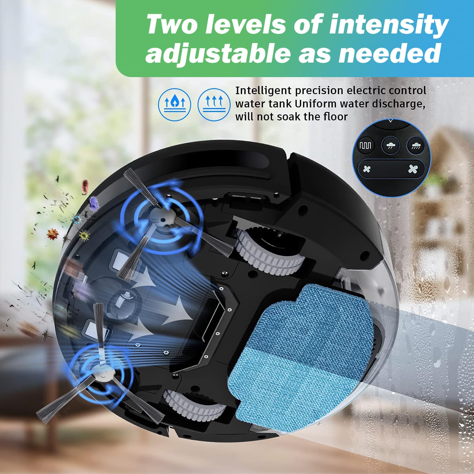 Smart Robot Vacuum and Mop Combo - 2-in-1 Wi-Fi Connected Self-Charging Cleaner with Powerful Suction for Pet Hair, Hardwood Floors & Low Pile Carpets - App & Remote Control - Dark Black - Perfect for Daily Home Cleaning & Pet Owners