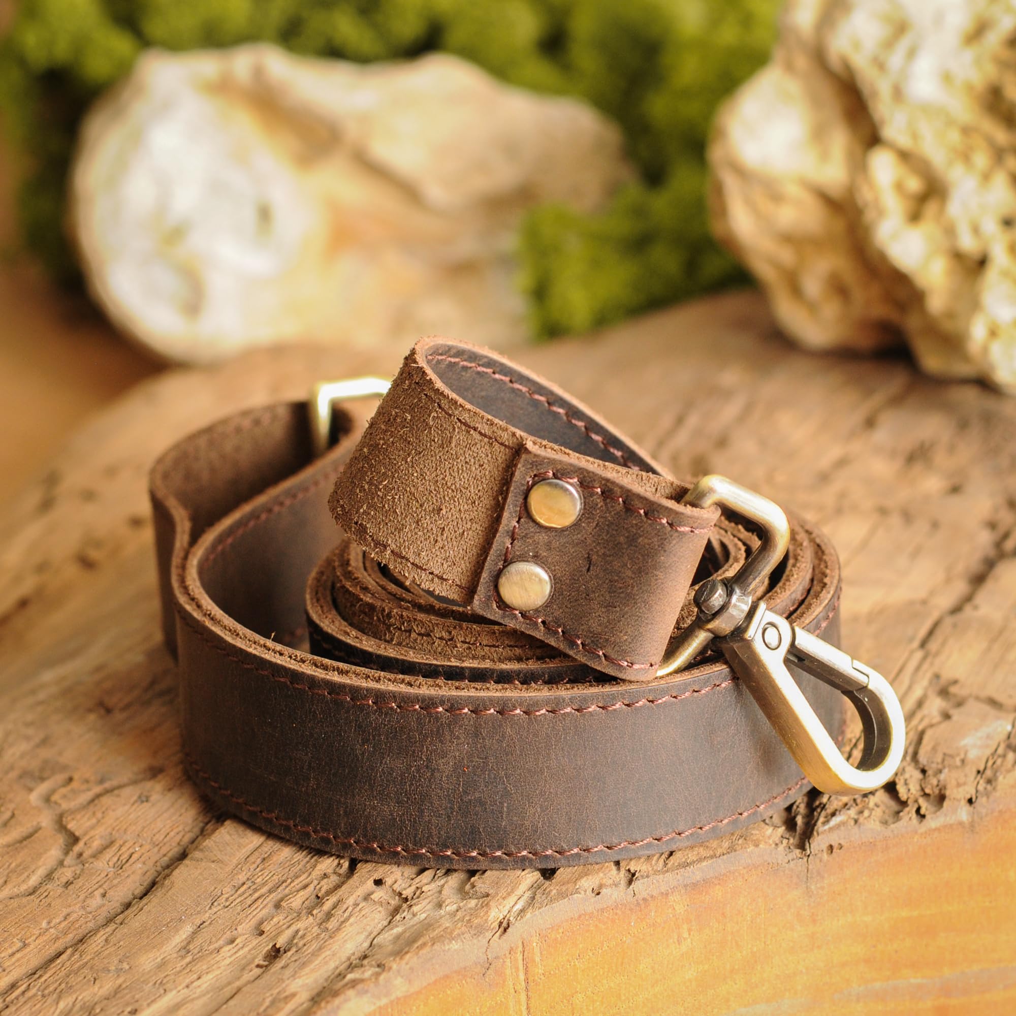 100% Genuine Leather Purse Strap with Swivel Clasps - Adjustable Shoulder Strap for Handbags, Laptop Cases & Totes - Handmade Dark Brown Leather Crossbody Strap (Perfect for Work, Travel & Everyday Use)