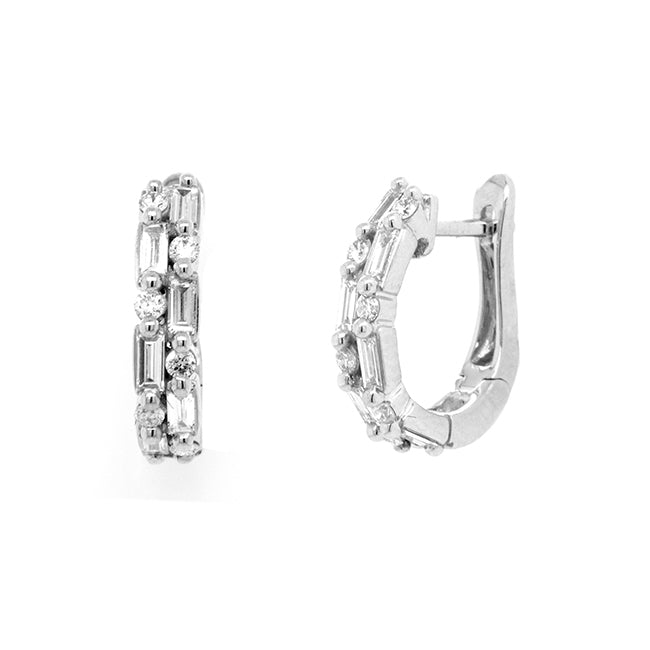 14K Gold Baguette & Round Diamond Huggie Earrings for Women - Elegant Everyday & Special Occasion Jewelry
