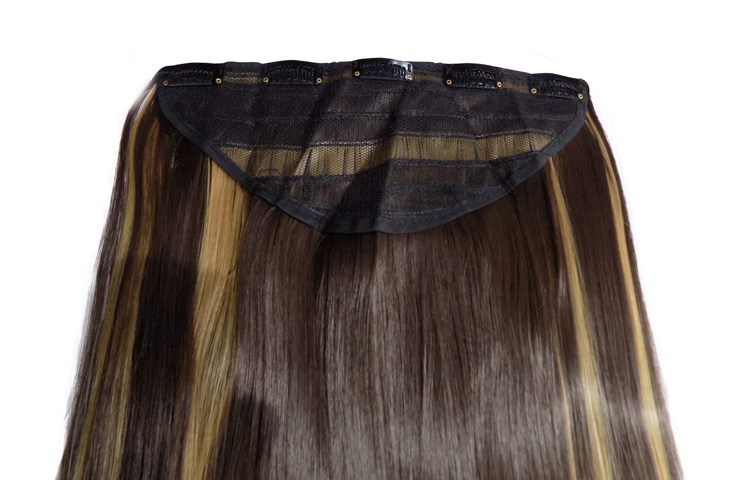 INAAYA Synthetic Hair Extensions - Straight Golden Highlight Clip-in Hair Extensions for Women, Includes 4 Free Rubber Bands | Perfect for Parties, Weddings & Everyday Styling