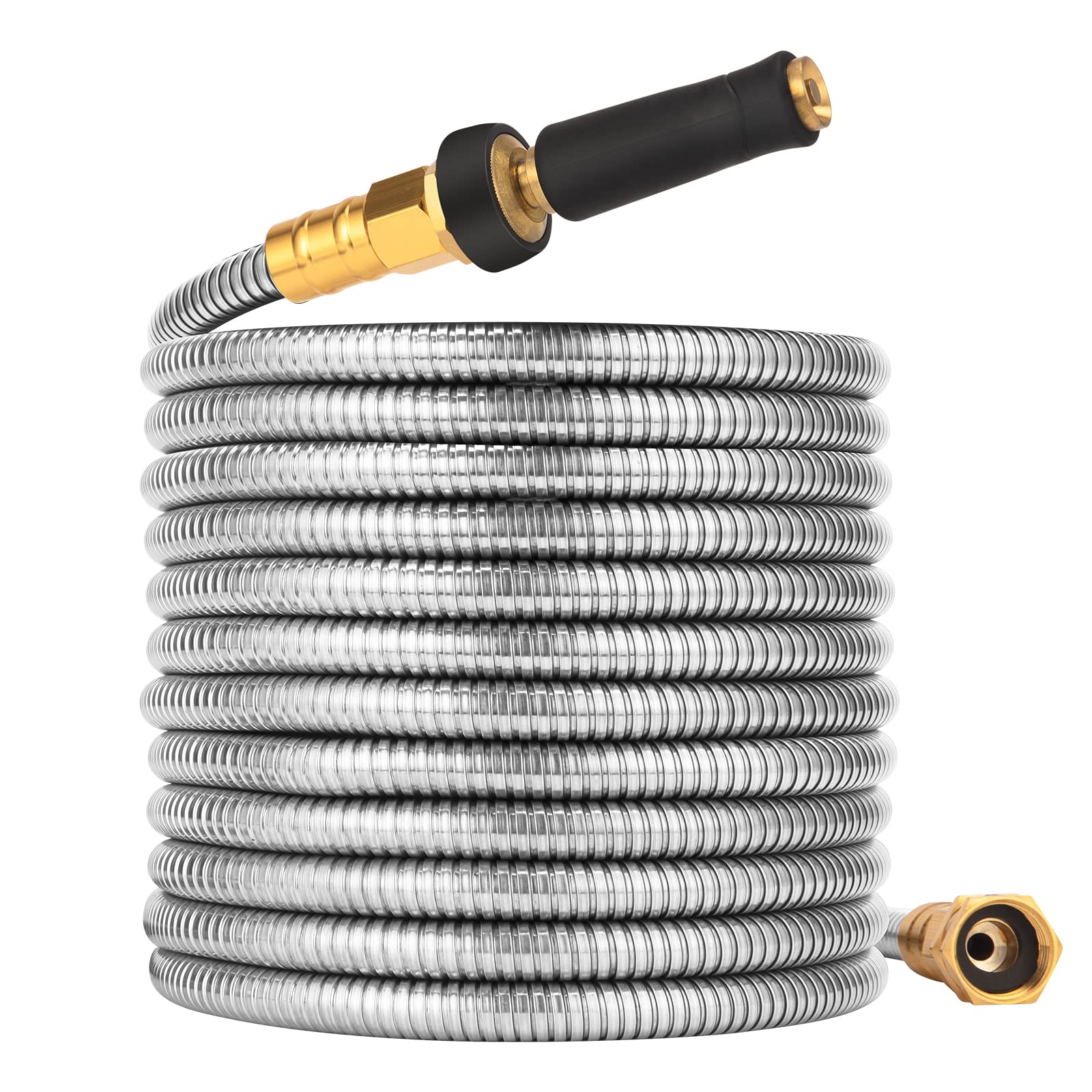 100 FT Expandable Garden Hose - Heavy Duty 304 Stainless Steel Water Hose, Kink-Free & Flexible - Perfect for Lawn Care, Car Washing & Outdoor Watering