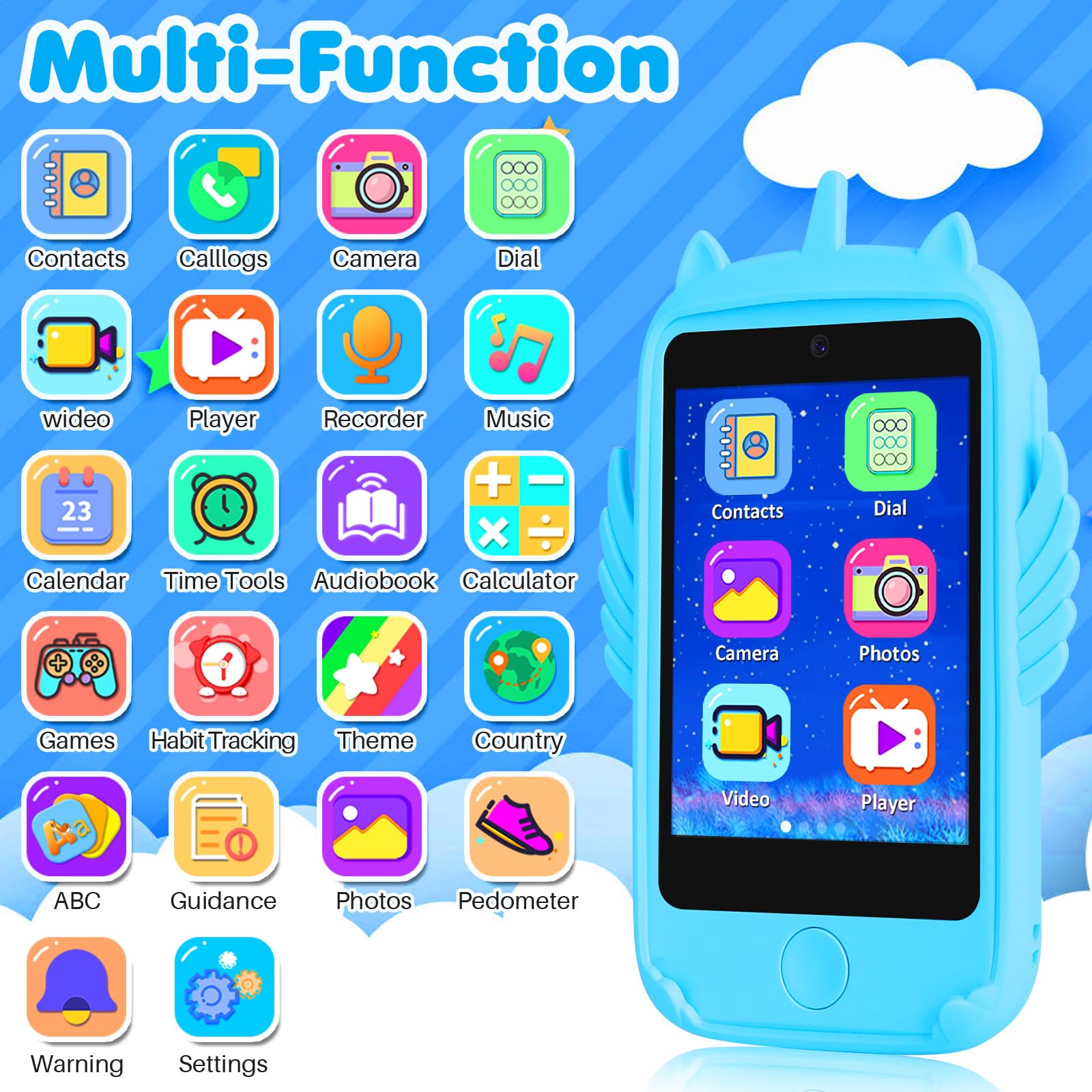 Interactive Learning Smartphone Toy for Kids - Touchscreen Educational Phone with Games for Boys & Girls Ages 3-10 | Perfect Christmas & Birthday Gift (Blue) | Pretend Play, Early Learning & Travel Entertainment
