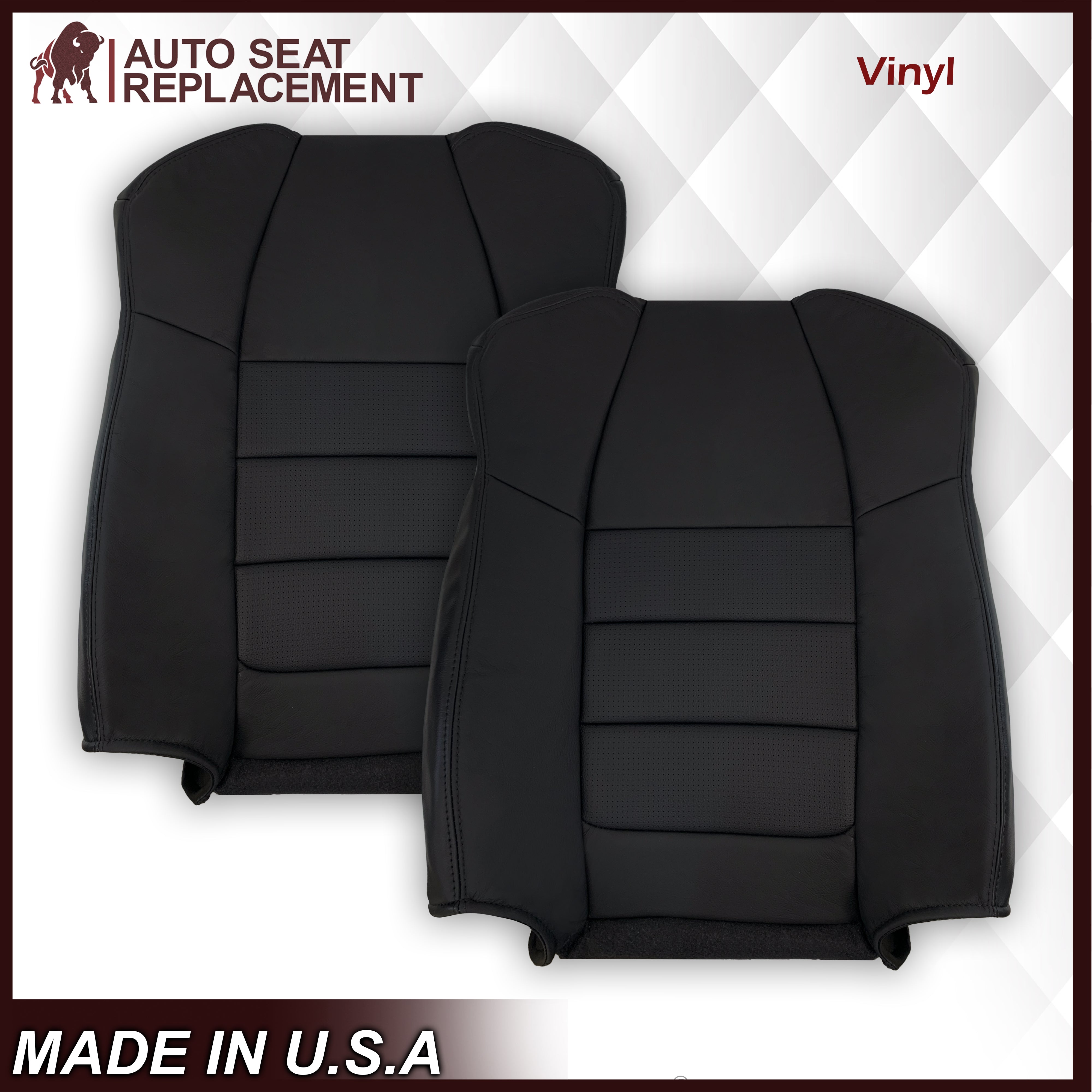 2001-2003 Ford F350 F250 Lariat Extended Cab Black Perforated Seat Covers - Genuine Leather or Premium Vinyl - Perfect for Truck Upgrades & Road Trips