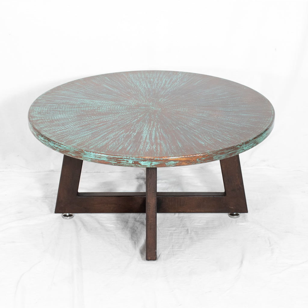 Graysill Copper Coffee Table - Weathered Penny Finish - Modern Industrial Living Room Centerpiece for Home Decor & Office Spaces