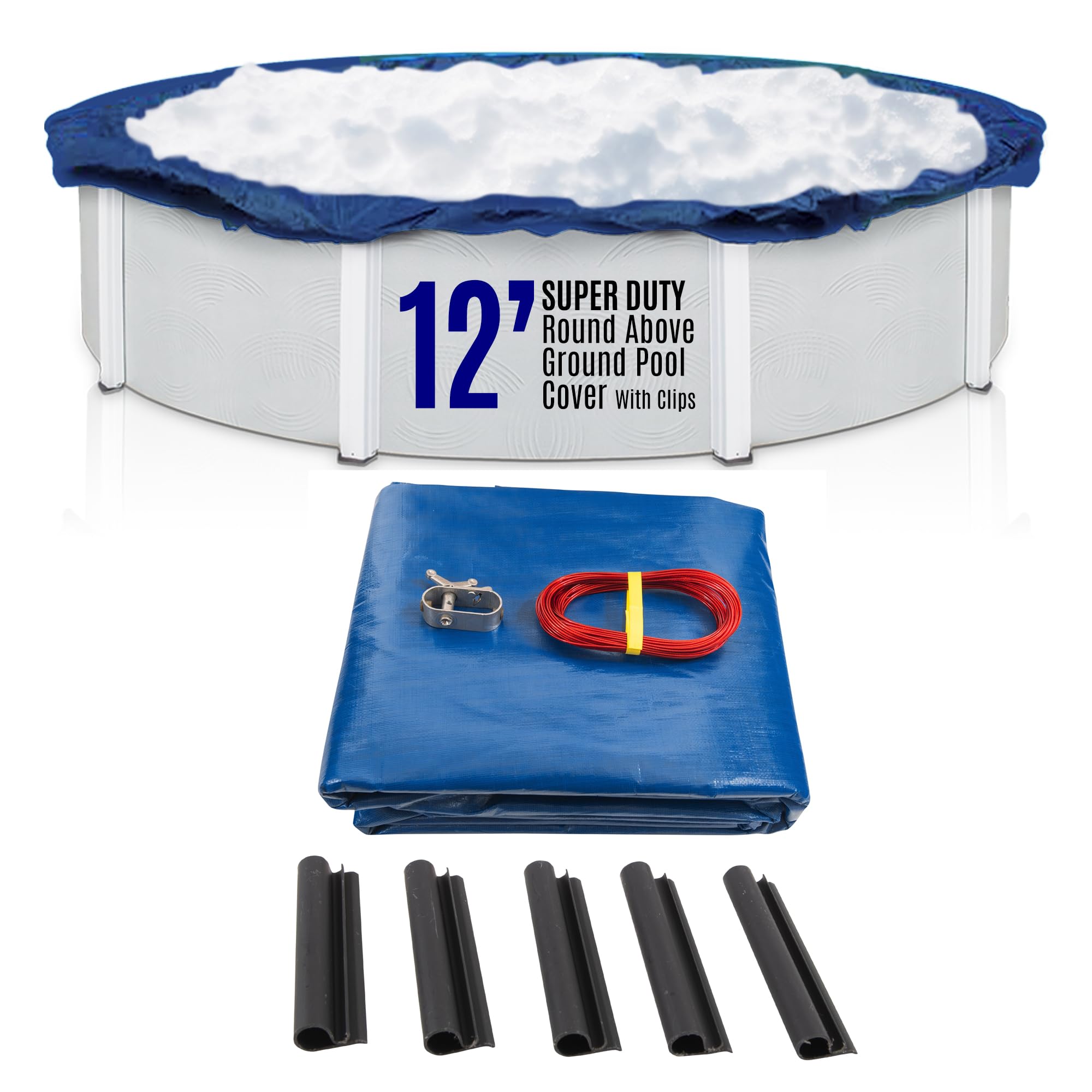 SET SunSolar Energy Technologies - Heavy Duty Above Ground Solid Pool Cover for 12ft Round Swimming Pools | Winter Protection with Reinforced Cable & Winch System | 15-Year Warranty | Includes Secure Clips | Perfect for Winterizing and Protecting Your Pool from Debris