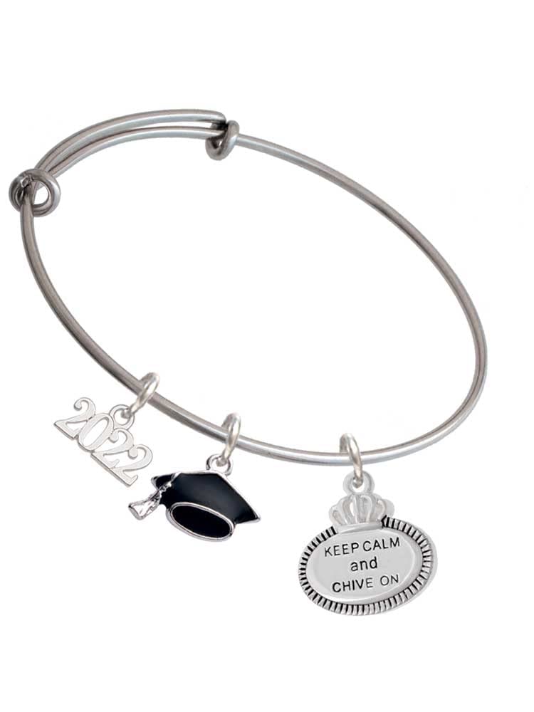 Delight Jewelry Silver Tone Keep Calm Graduation Charm Bangle Bracelet - Inspirational Gift for Graduates, Students & Teachers (2022 Collection) | Perfect for Graduation Ceremonies, Promotions & Motivational Gifts