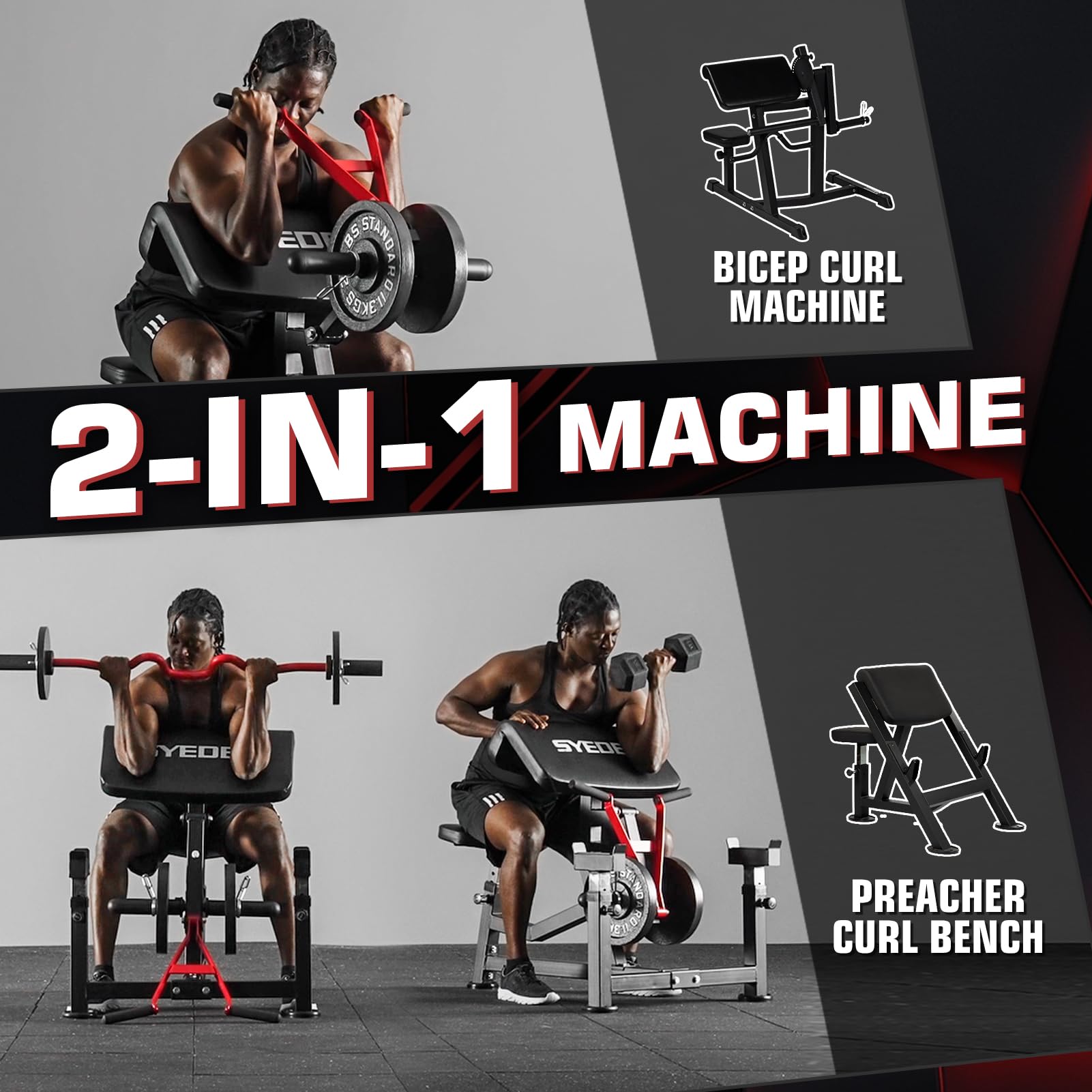 Mikolo Plate Loaded Preacher Curl Bench - Adjustable 2-in-1 Bicep & Tricep Workout Machine for Home Gym Strength Training | Perfect for Arm Muscle Building & Home Fitness Workouts