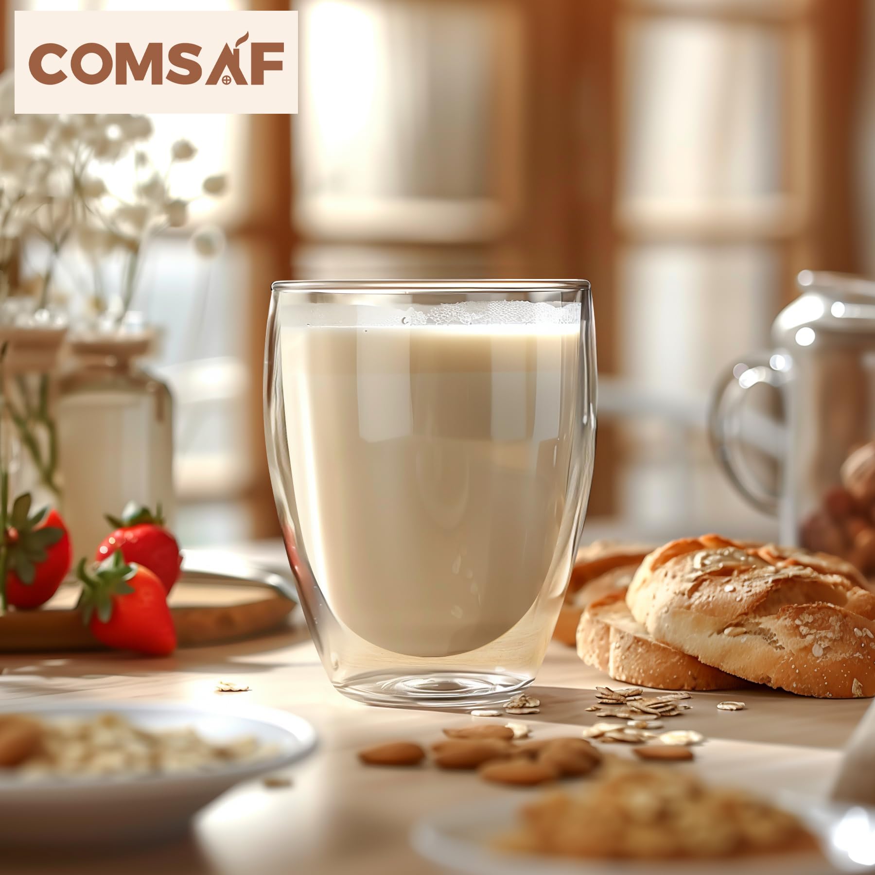 ComSaf 12oz Double Wall Insulated Glass Coffee Mugs Set of 6 - Clear Thermal Cups for Hot/Cold Beverages, Tea, Juice, Milk - Perfect for Latte, Cappuccino, Espresso - Ideal Gift for Christmas, Birthday, Housewarming - Great for Home, Office, Cafe Use