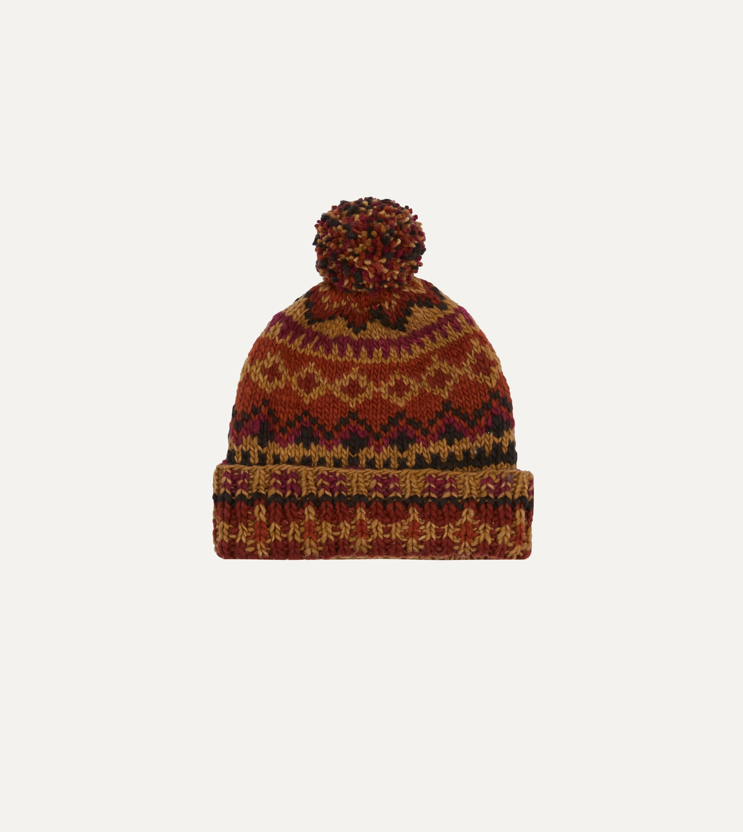Chamula Brown Fairisle Merino Wool Knit Beanie Hat for Men & Women - Warm Winter Skiing Hiking Outdoor Activities