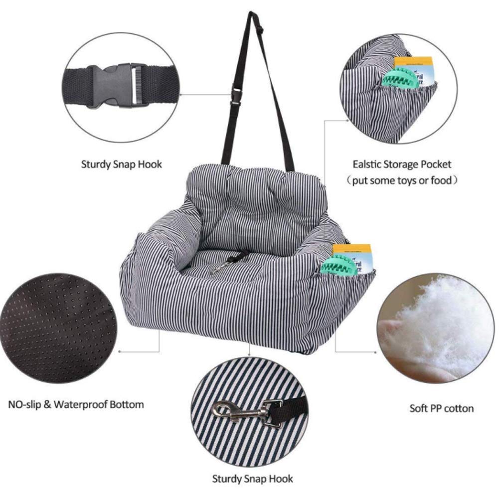Dog Car Seat for Small to Medium Dogs - Puppy Booster Seat with Storage Pocket & Safety Leash | Soft, Comfortable & Washable Pet Travel Carrier | Perfect for Road Trips, Vet Visits & Daily Commutes