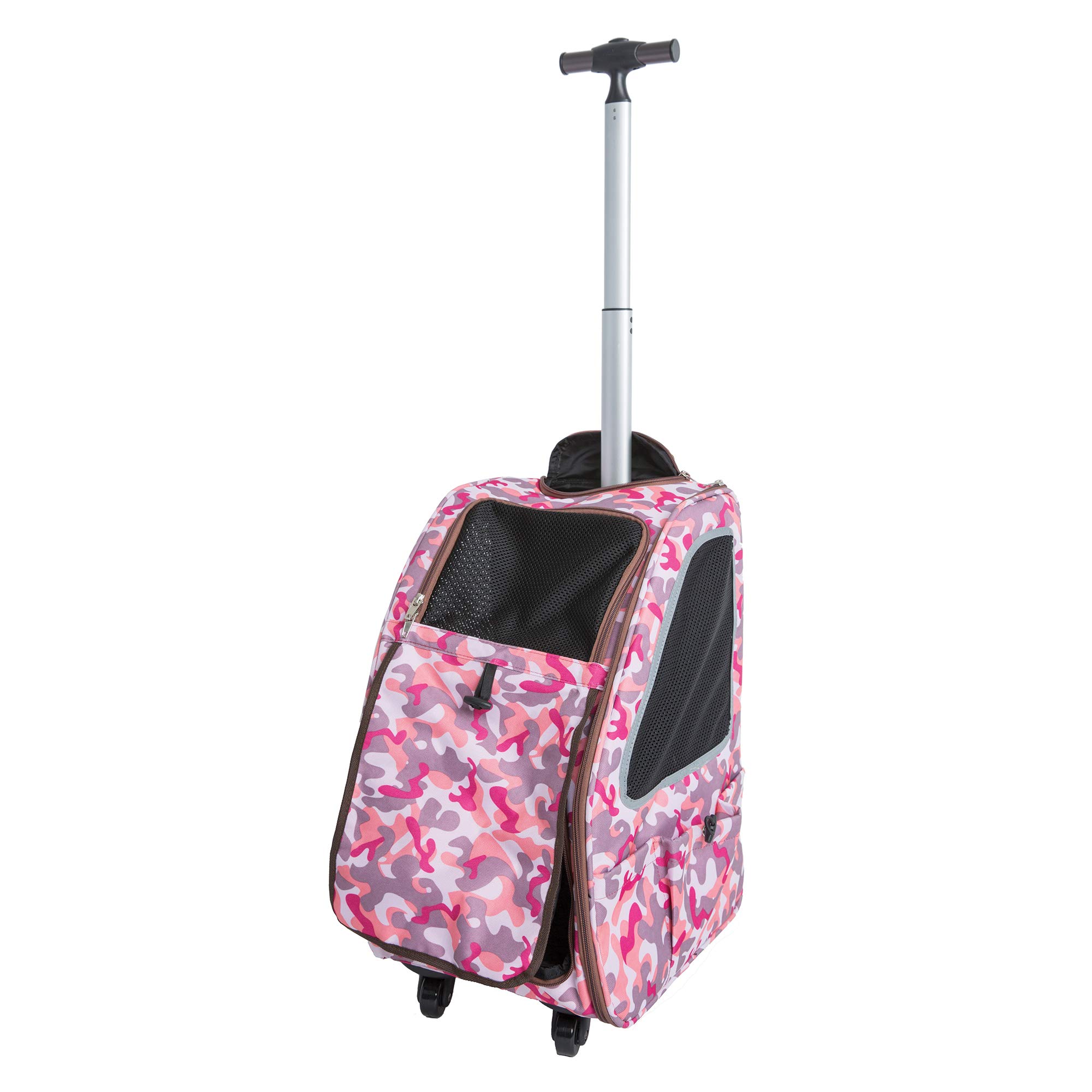 Petique Pink Camo 5-in-1 Complete Travel System with Pet Carrier & Stroller for Small Dogs & Cats | Portable for Car, Airplane & Outdoor Adventures