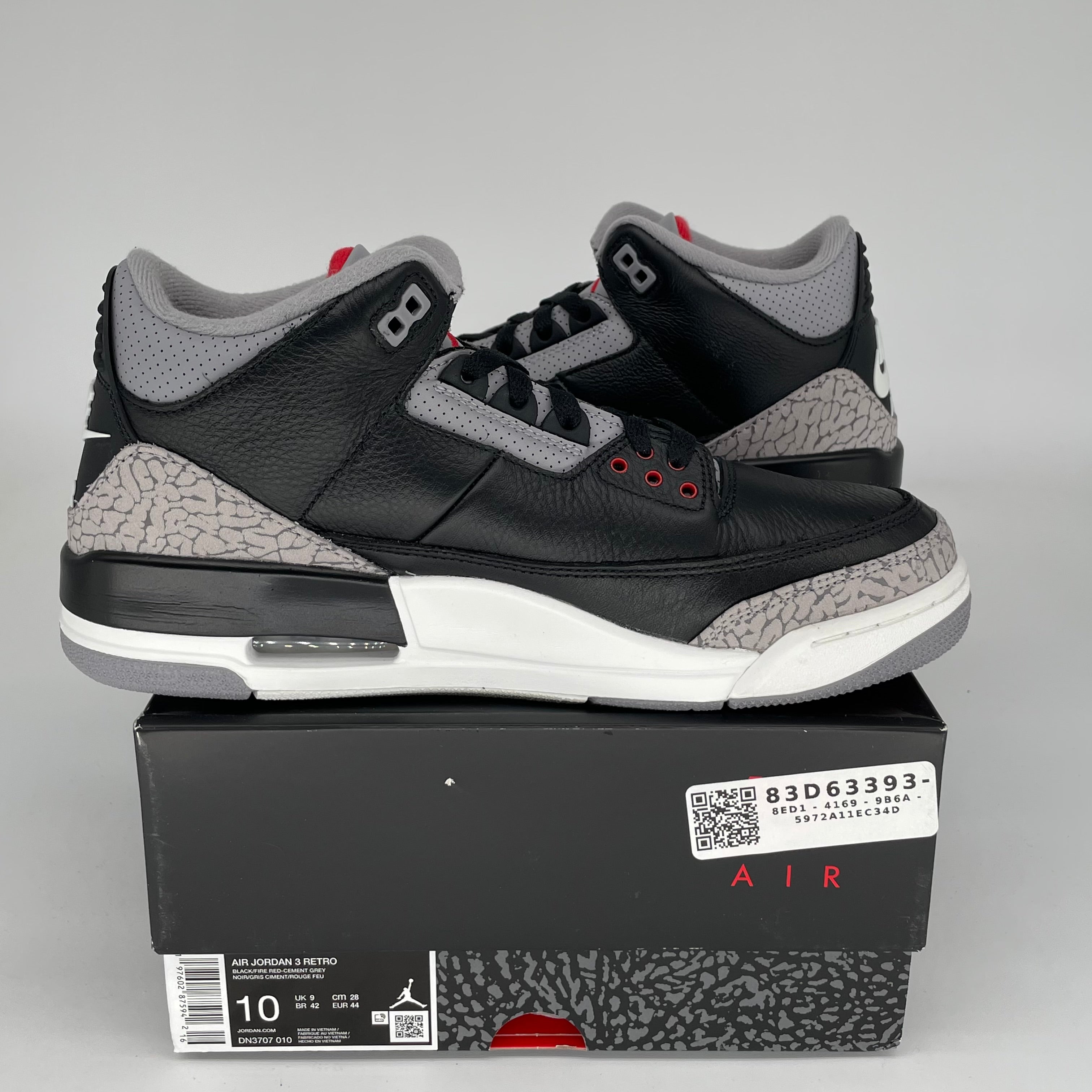 Original Air Jordan 3 Retro 'Black Cement' Men's Basketball Shoes Size 10 - DN3707-010 | Authentic Nike Sneakers for Streetwear, Casual Outfits & Sneaker Collectors