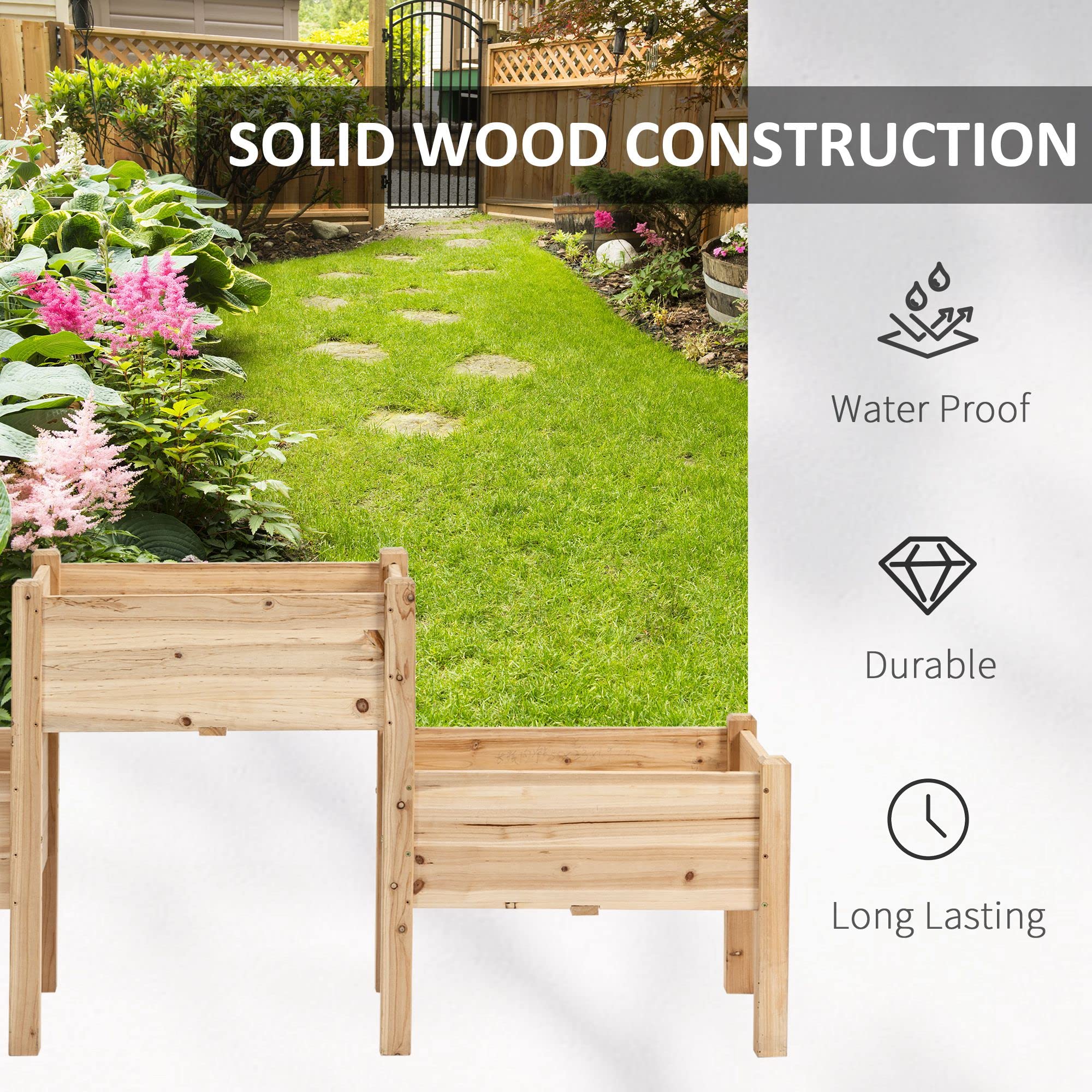 Outsunny 3-Tier Raised Garden Bed - Elevated Wooden Planter Stand with Drainage Holes for Vegetables, Herbs & Flowers - Natural Cedar Wood - Perfect for Patio, Balcony & Backyard Gardening