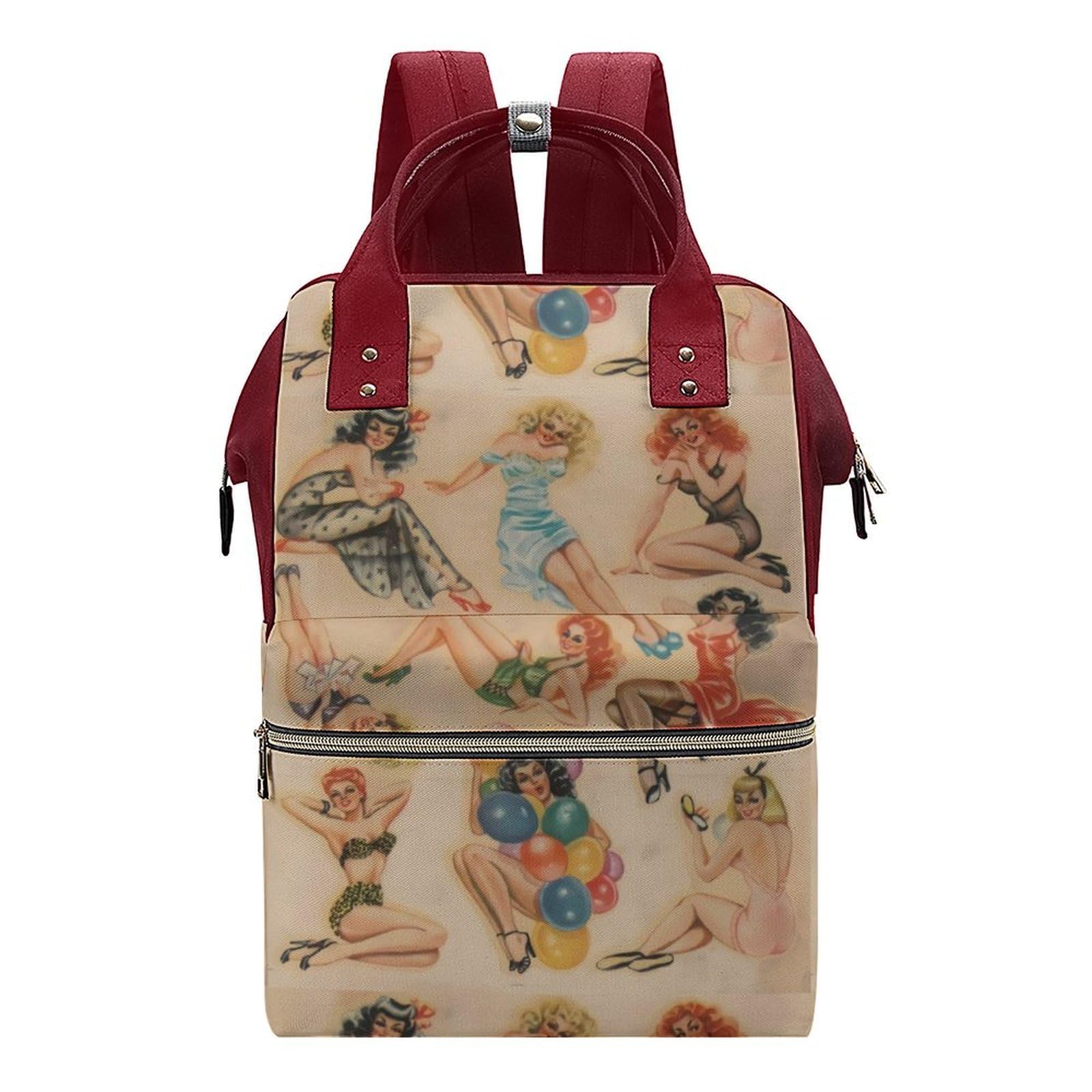 Retro Pinup Travel Backpack for Women - Waterproof with Bottle Pocket for Hiking & Commuting