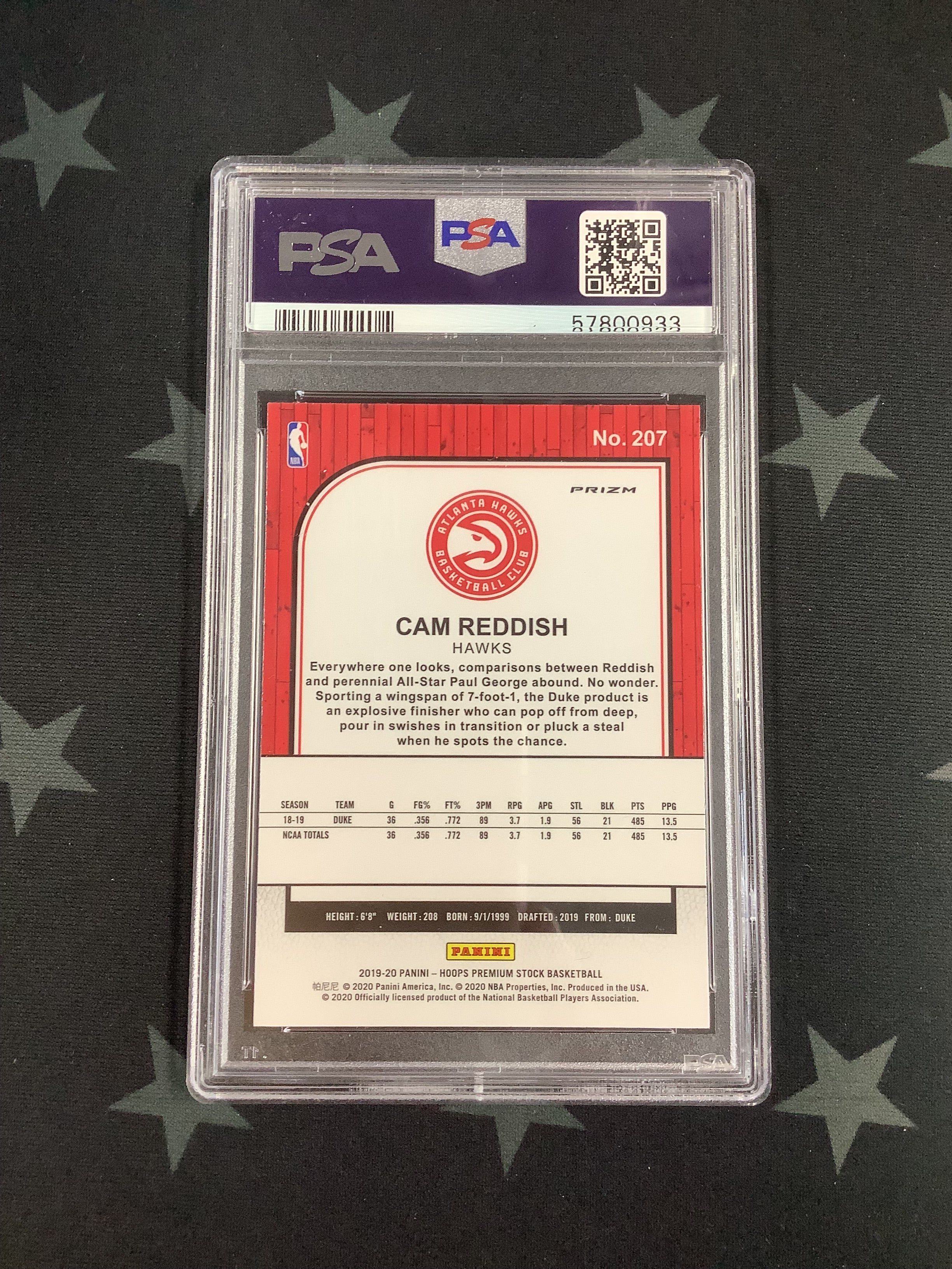 2019 Panini Hoops Premium Stock Basketball SP Flash Cam Reddish #207 PSA GEM MT 10 - Rare Collectible for Basketball Fans & Sports Memorabilia Enthusiasts - Perfect for Display, Investment & Gifting