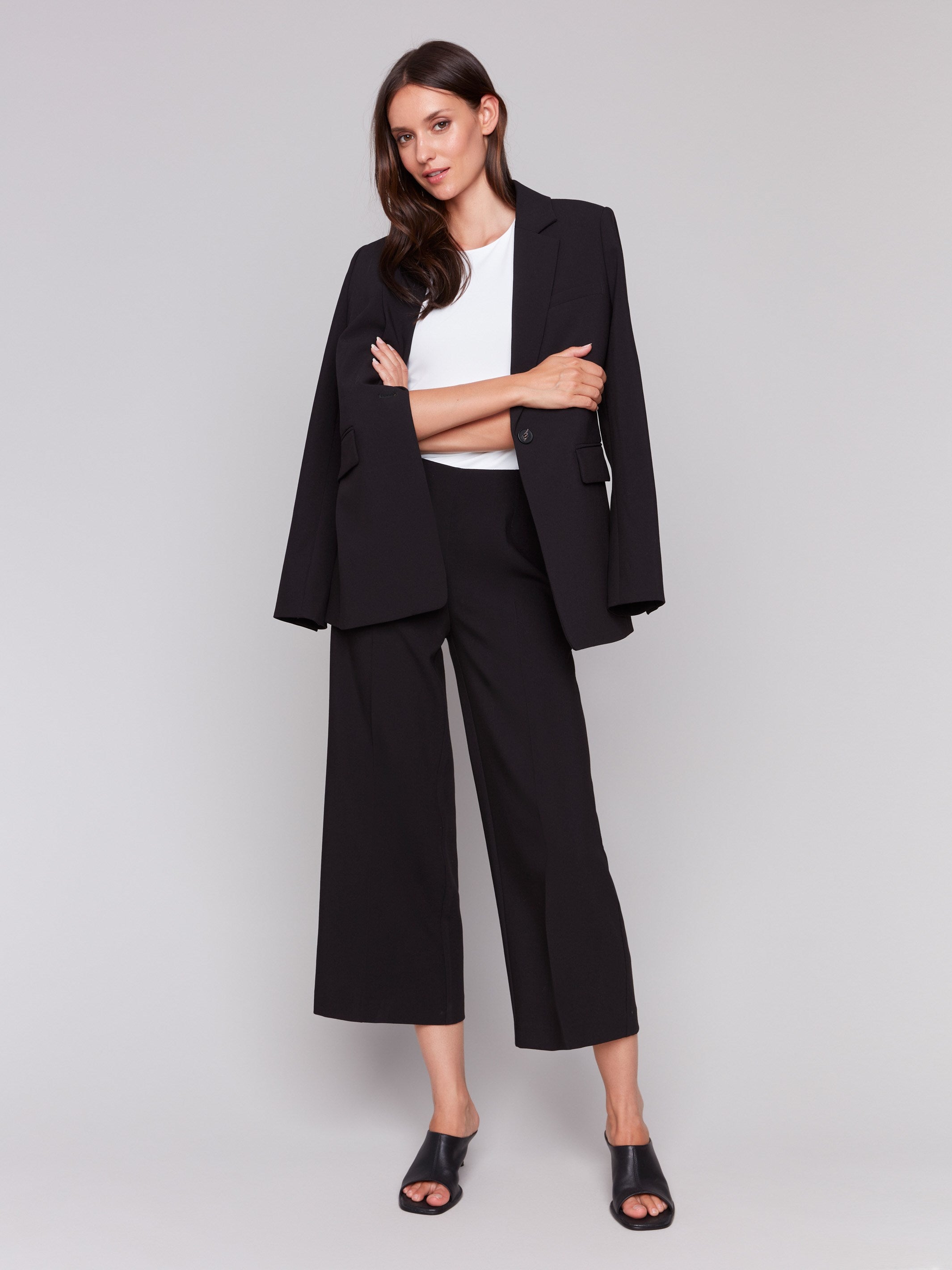 Stylish Black Cropped Wide Leg Pants for Women - Comfortable High Waisted Palazzo Trousers for Casual Wear, Office & Summer Outfits