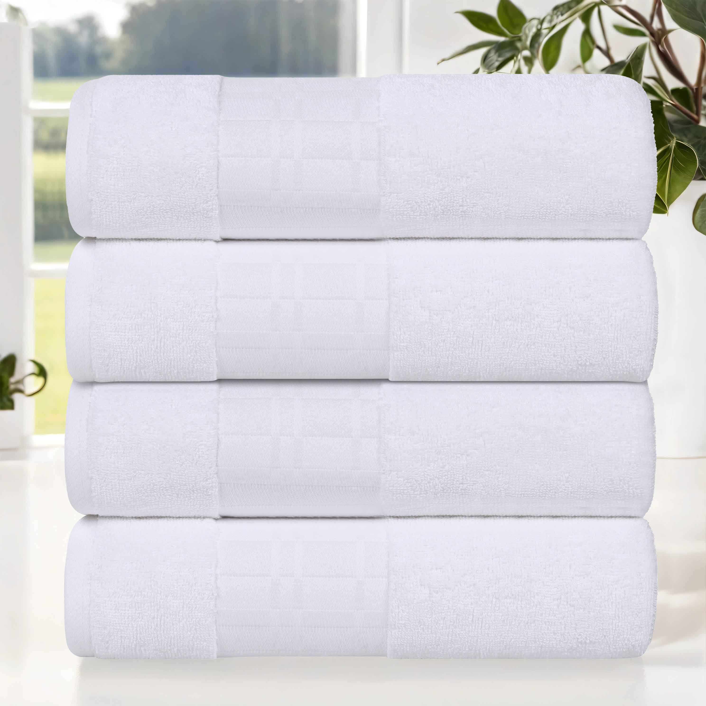 Larissa Cotton Geometric Embroidered Border Bath Towels Set of 4 - Soft Absorbent Quick-Dry Luxury Towels for Spa, Bathroom, Pool & Beach Use