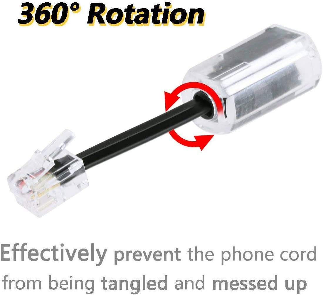 2-Pack 360° Rotating Anti-Tangle Telephone Cord Swivel for Landline Phones - White Handset Cable Detangler | Perfect for Home, Office & Call Center Use