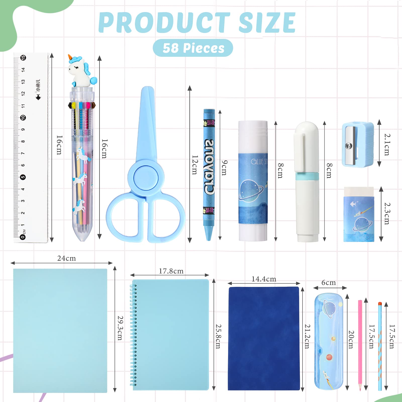 Sabary 58 Pcs Back to School Supply Kit for Girls - Complete Classroom Essentials Set with Folders, Notebooks, Pencils, Pens, Ruler, Scissors & More (Blue) - Perfect for Grades K-12 Students, Homeschooling & Teacher Supplies