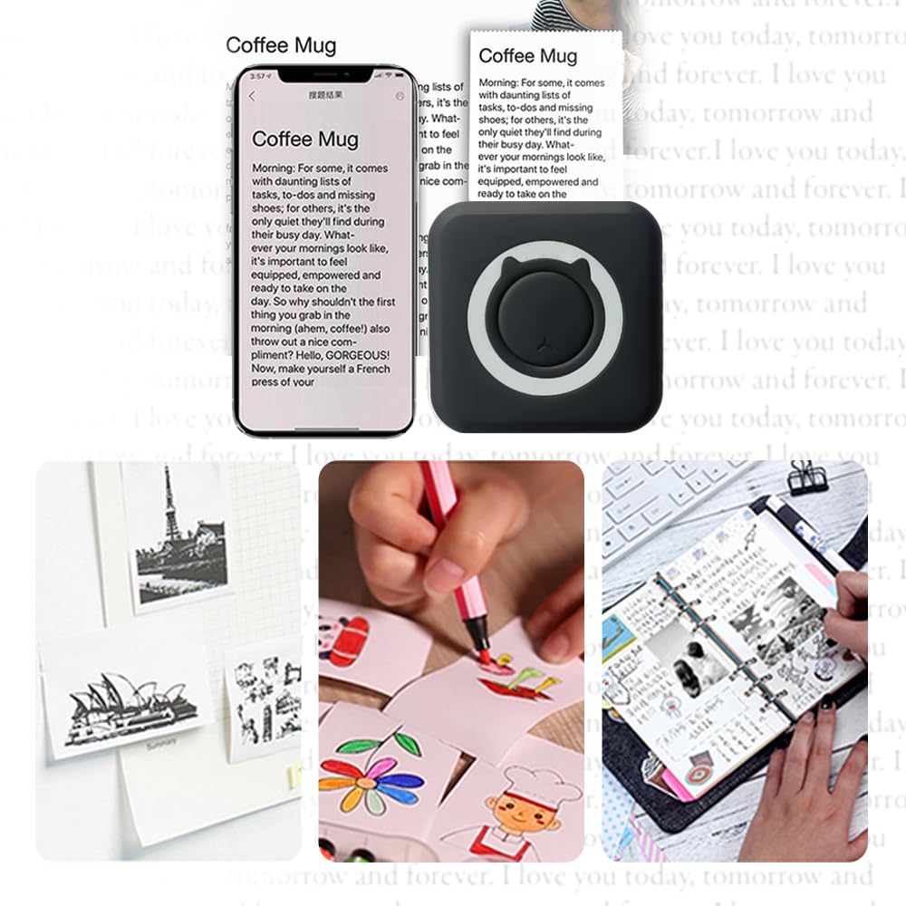 Bluetooth Mini Sticker Printer - Portable Thermal Photo Printer for iPhone, Smart Note Buddy with 10 Rolls Thermal Paper - Perfect for Journaling, Scrapbooking, DIY Crafts & Instant Memos