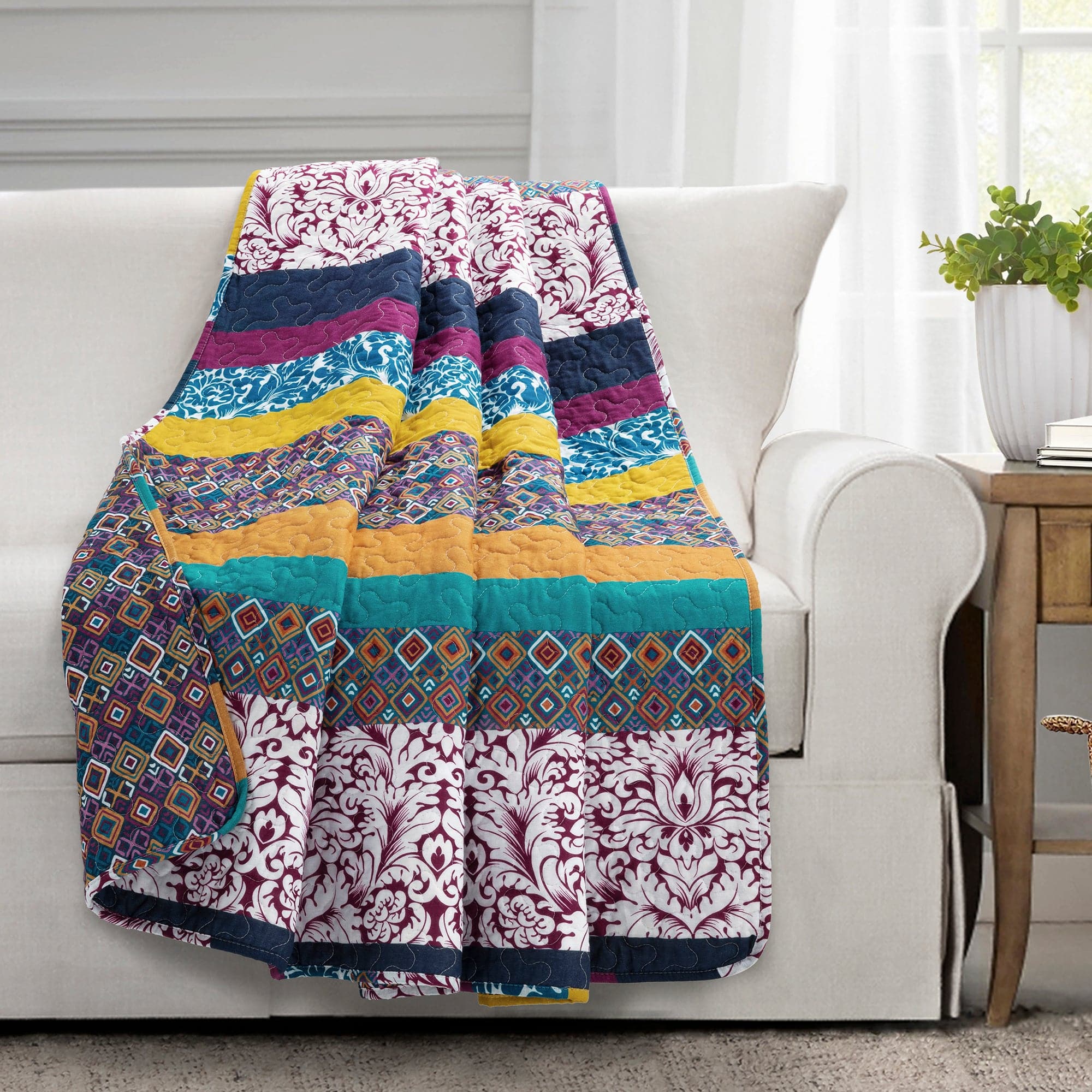 Boho Stripe Throw Blanket - Soft Lightweight Decorative Cotton Afghan for Couch, Bed, Sofa - Perfect for Cozy Nights, Home Decor, and Gift Giving