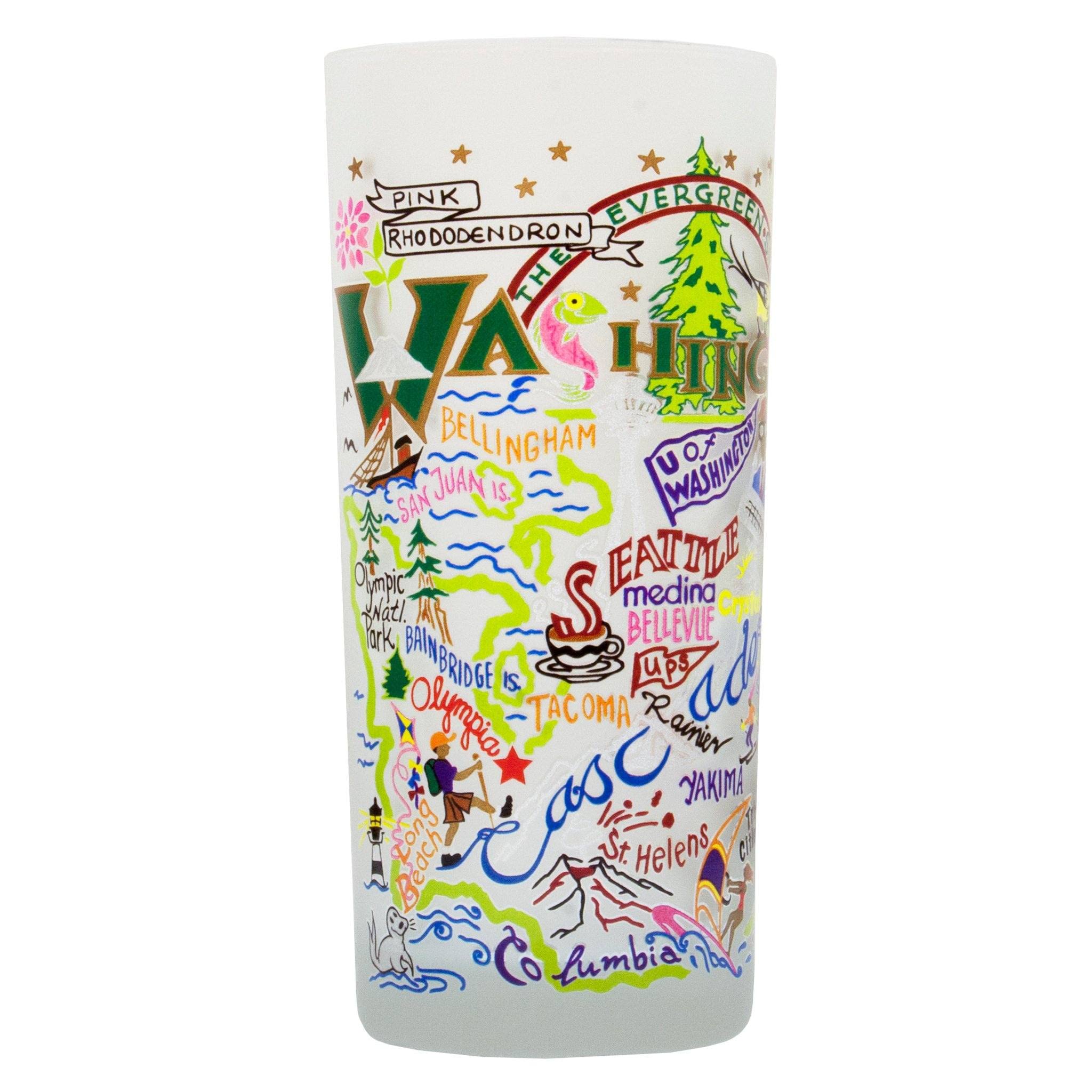 Catstudio Washington Frosted Glass Cup - 15oz Dishwasher Safe Tumbler for Tea, Coffee & Beverages | Perfect Gift for Washington Lovers & Home Kitchen Use