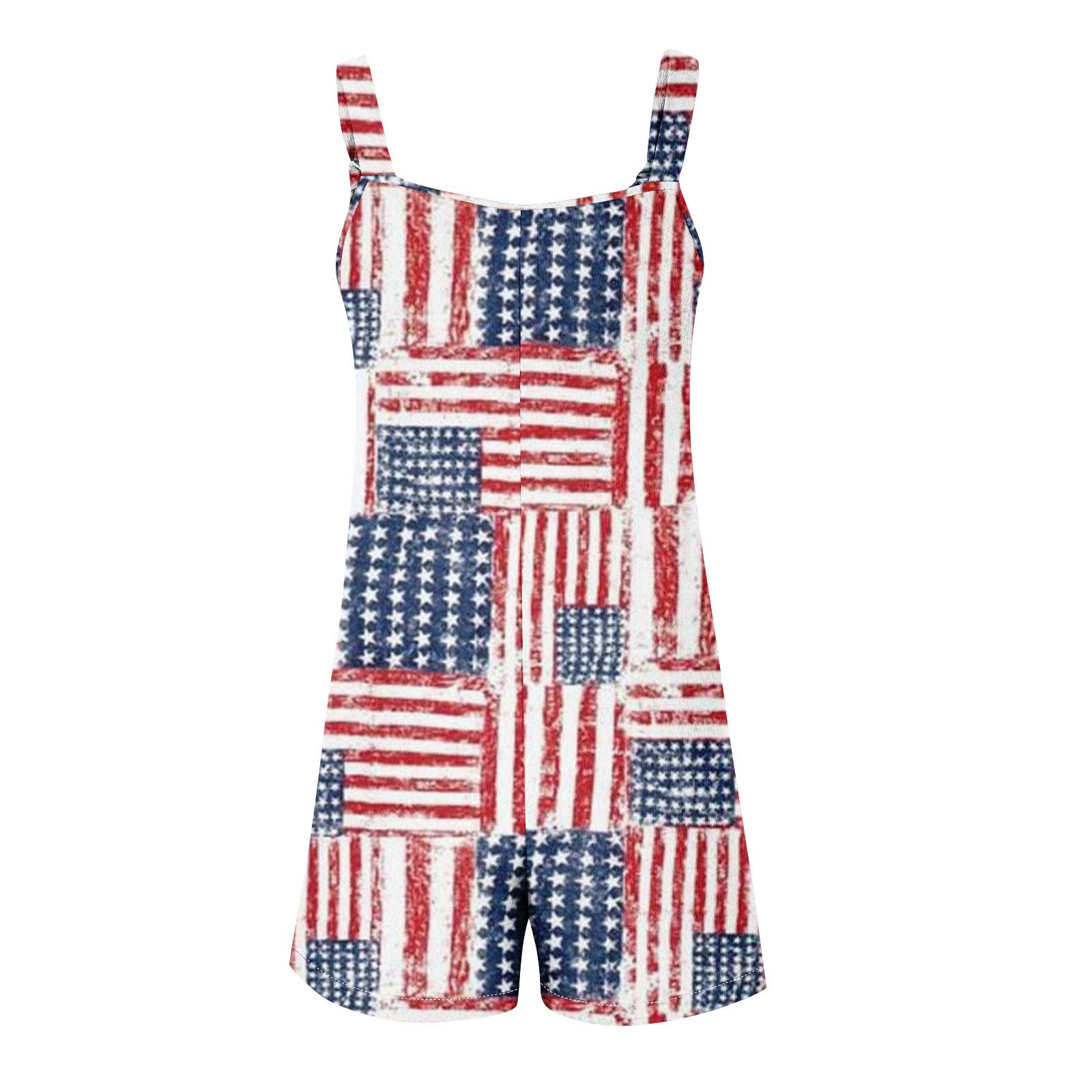 4th of July Romper for Women - Sleeveless American Flag Graphic Jumpsuit with Pockets | Patriotic Shorts for BBQ, Beach & Independence Day Celebrations
