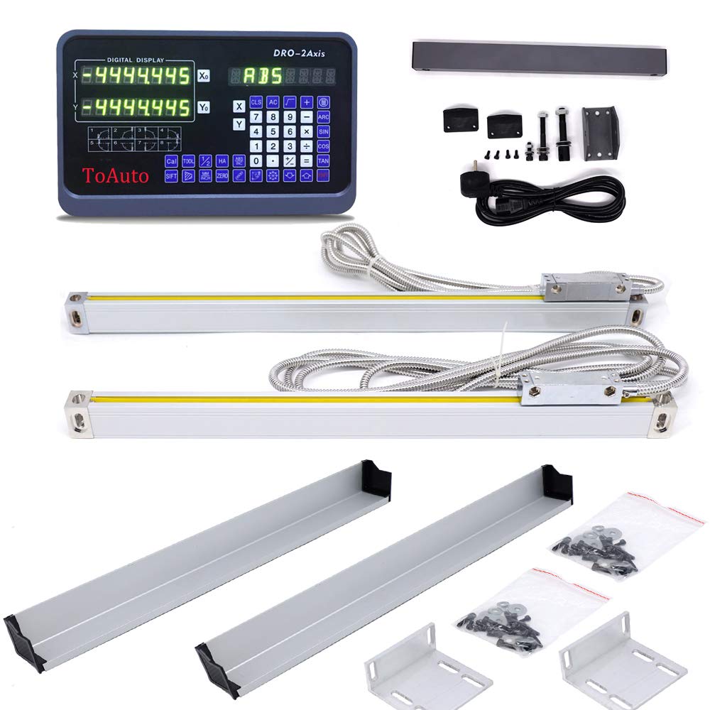 TOAUTO 12'' & 40'' 2-Axis DRO Digital Readout with 300mm & 1000mm Linear Encoder Scales for Milling and Lathe Machines - Precision Measurement for Metalworking and CNC Machining