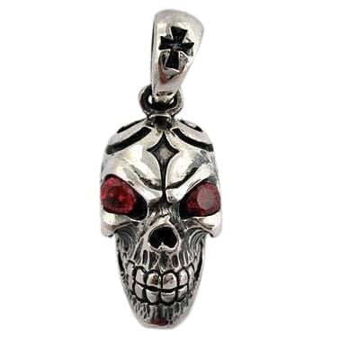 Garnet Eyes Skull Sterling Silver Pendant Necklace - Gothic Jewelry for Men & Women - Perfect for Halloween, Punk Fashion, and Alternative Style Outfits