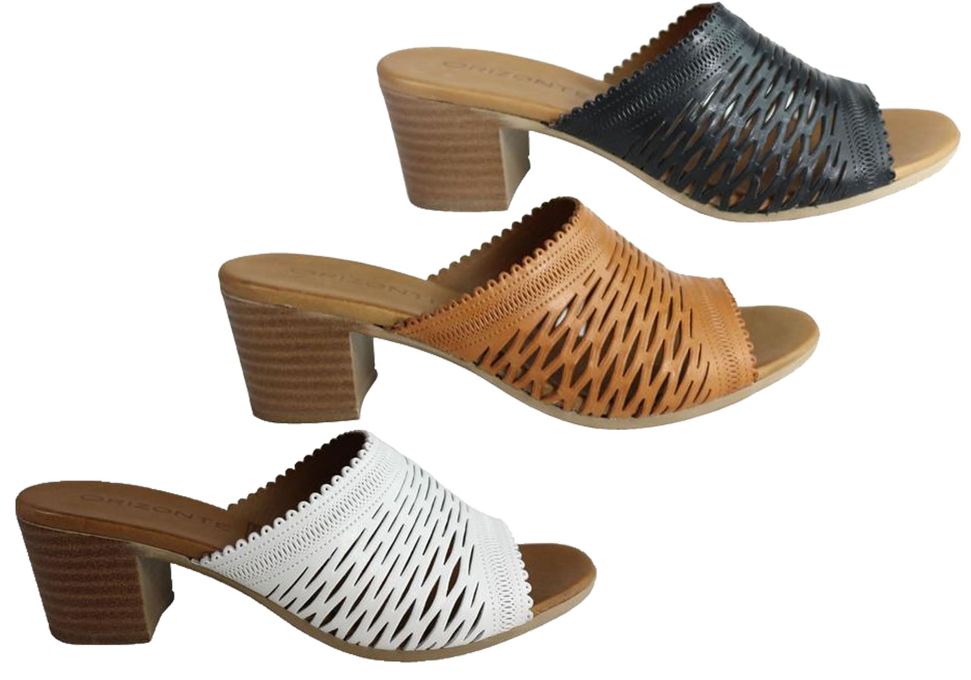Orizonte Jilly Women's European Leather Mid Heel Comfort Slides Sandals - Stylish & Comfortable Summer Shoes for Walking, Travel & Casual Outings