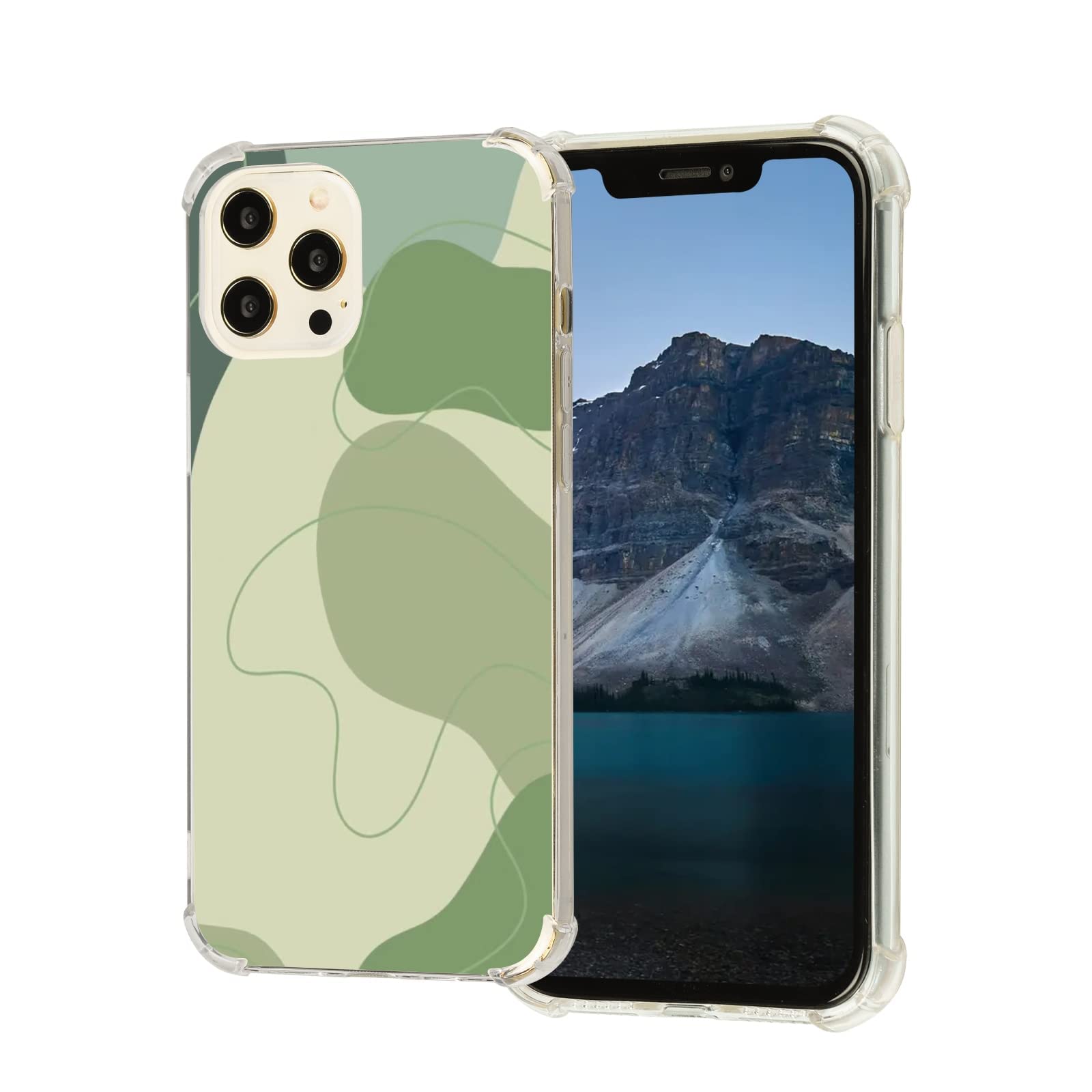 Sage Green Swirl iPhone 12 Pro Max Case - Minimalist Boho Abstract Design, Flexible TPU Bumper Cover with Wireless Charging Support | Trendy Protective Phone Cover for Everyday Use, Travel & Work