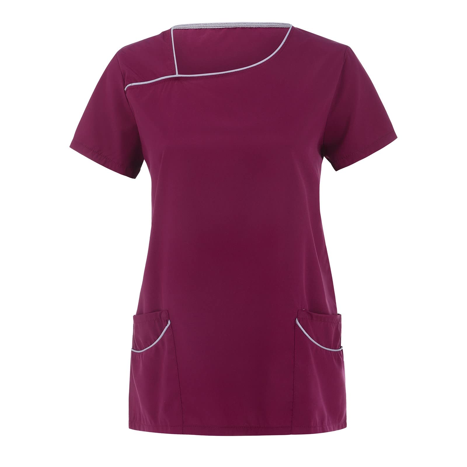 iOPQO Women's Short Sleeve V-Neck Pocket T-Shirt - Comfortable Summer Workwear for Caregivers & Nurses (Purple, Medium) | Perfect for Hospital Shifts, Home Care & Medical Professionals