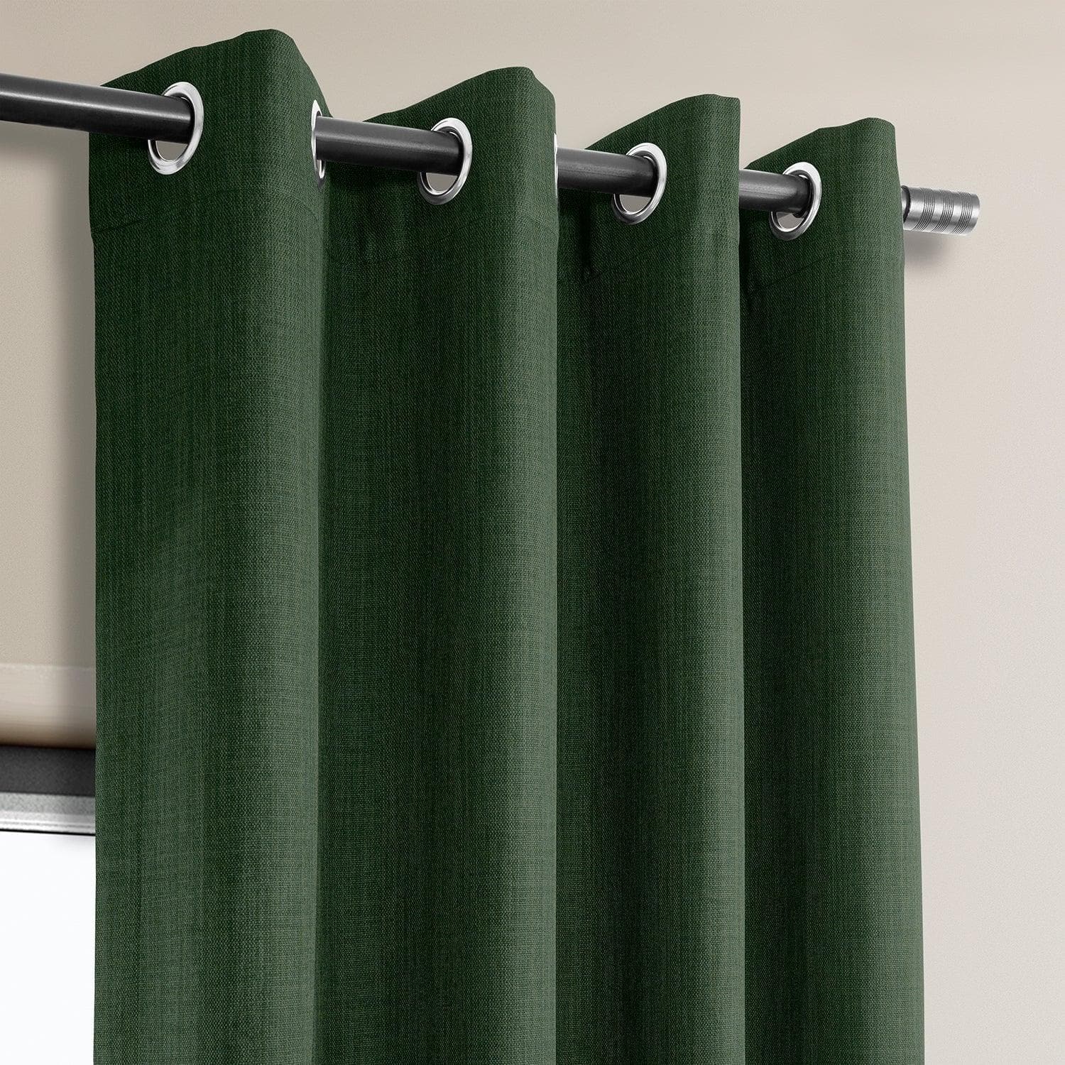 Key Green Grommet Textured Faux Linen Blackout Curtains - Thermal Insulated Window Drapes for Bedroom, Living Room & Home Decor
