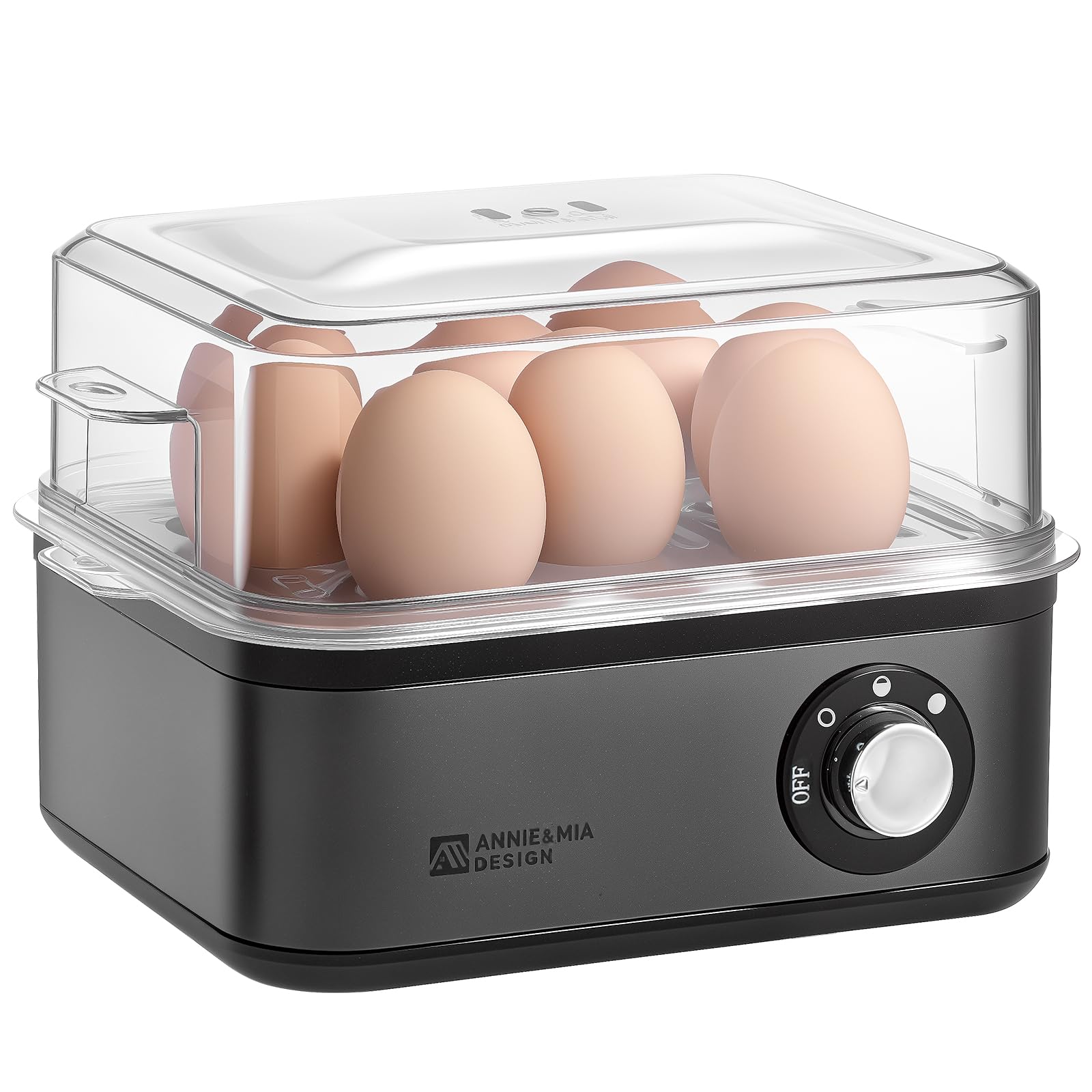 Annie & Mia 8 Egg Electric Egg Cooker - 500W Stainless Steel Egg Boiler with Auto Shut-Off | Perfect for Hard, Medium & Soft Boiled Eggs | Ideal for Breakfast Meal Prep, Camping & Kitchen Use