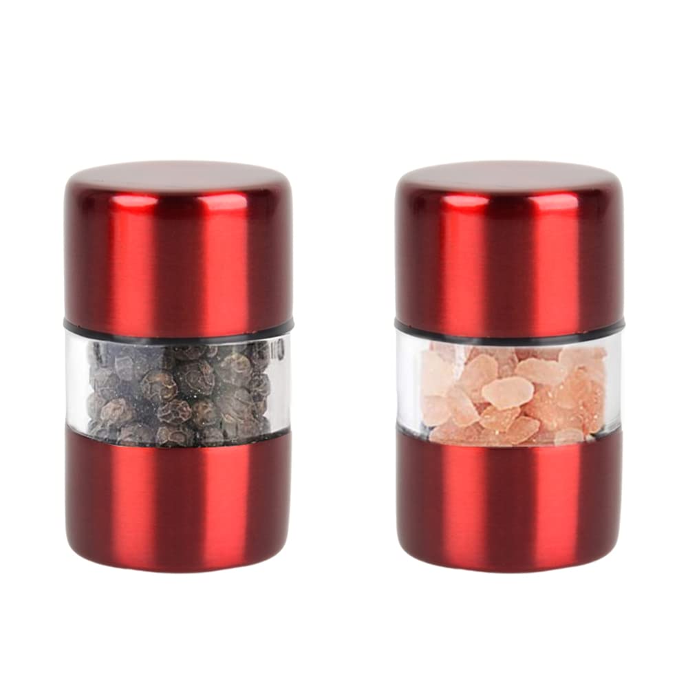 Premium Sea Salt and Pepper Grinder Set - Brushed Stainless Steel Spice Mill with Ceramic Core, Portable 2-Pack for Kitchen, Dining & Travel (Red) - Perfect for Home Cooking, Restaurants & Outdoor Picnics
