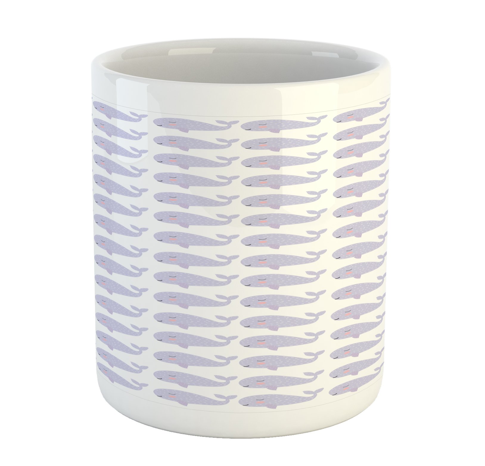 Lunarable Under the Sea Ceramic Coffee Mug with Sleeping Whales & Underwater Animals Design - 15oz Nautical Themed Tea Cup for Home, Office, or Gift - Pale Lavender Rose Black