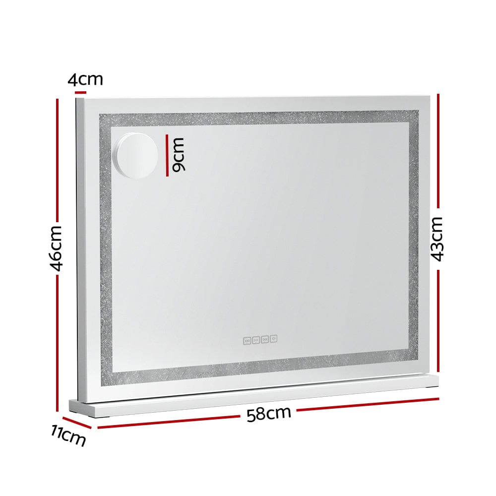 Embellir Bluetooth Makeup Mirror with LED Lights - 58X46cm Hollywood Style Vanity Mirror for Dressing Table, Bedroom & Bathroom - Crystal Frame & Touch Control