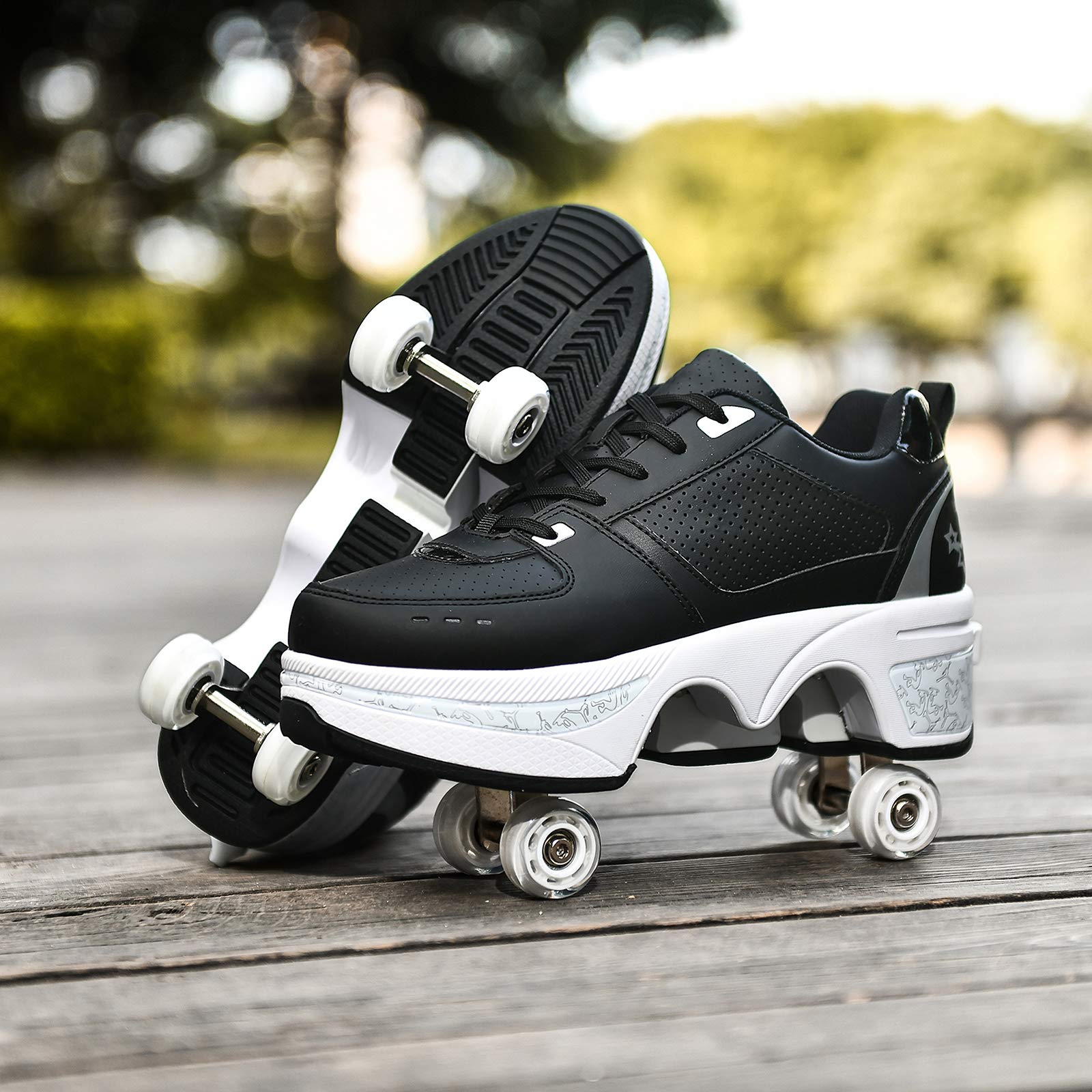 Women's & Kids' Convertible Roller Skate Shoes - 4-Wheel Sneakers for Outdoor Skating | Perfect for Girls, Boys & Beginners | Fun for Parks, Rinks & Outdoor Play